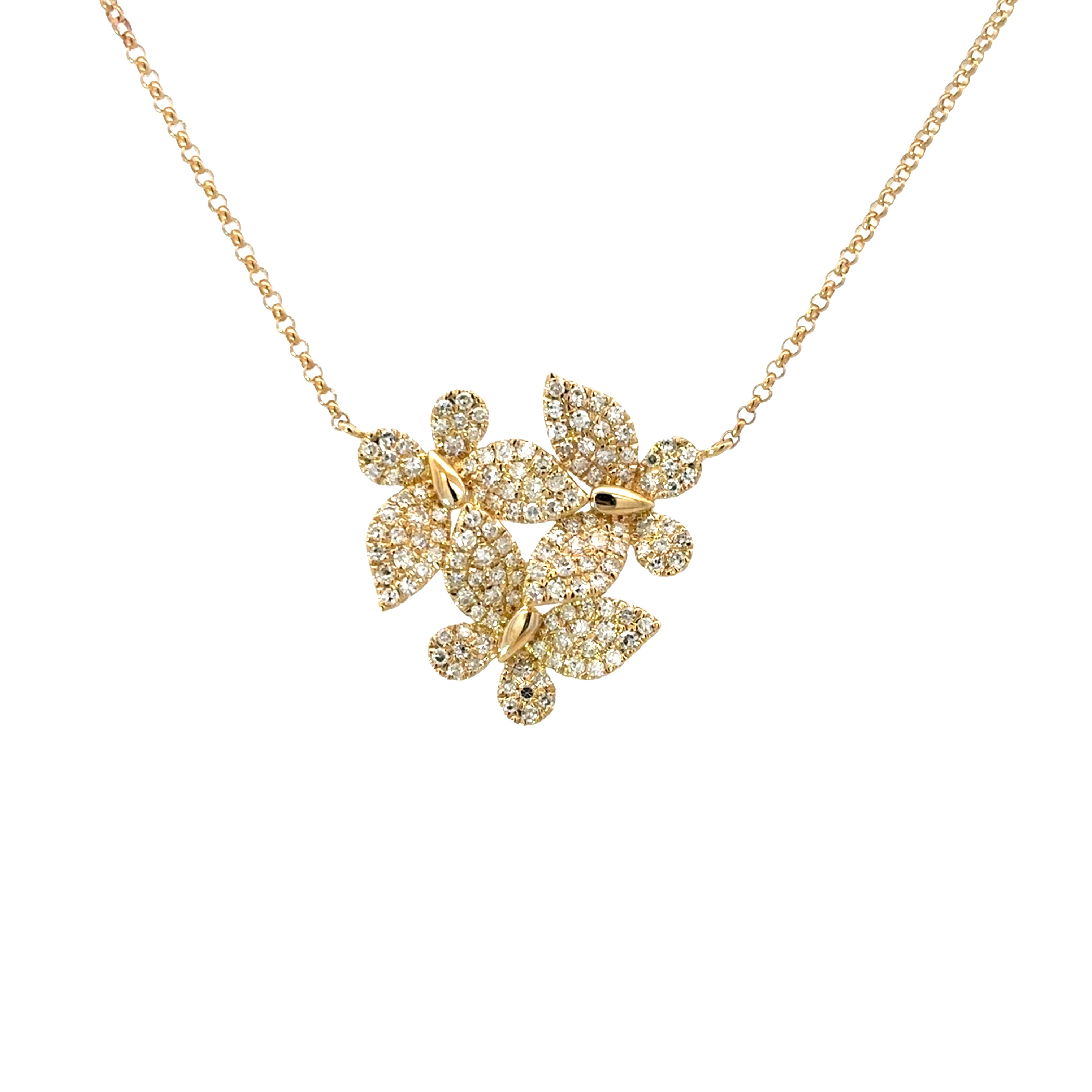 DIAMOND PAVÉ BUTTERFLIES NECKLACE SET IN 14K YELLOW GOLD