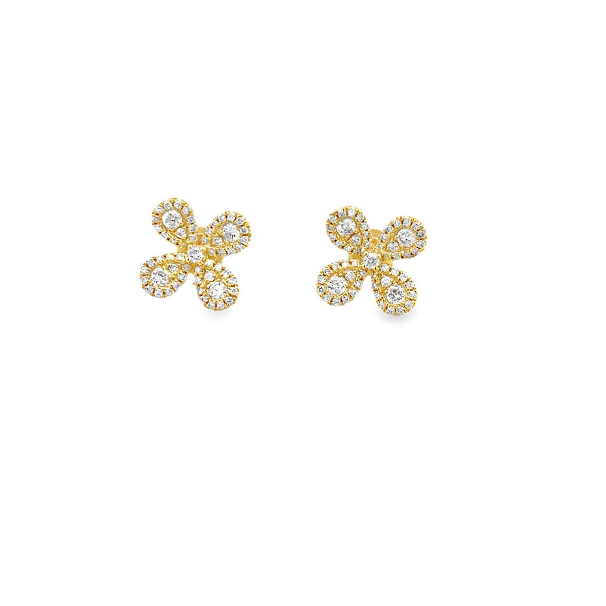 DIAMOND PAVÉ FLOWER EARRINGS SET IN 14K YELLOW GOLD