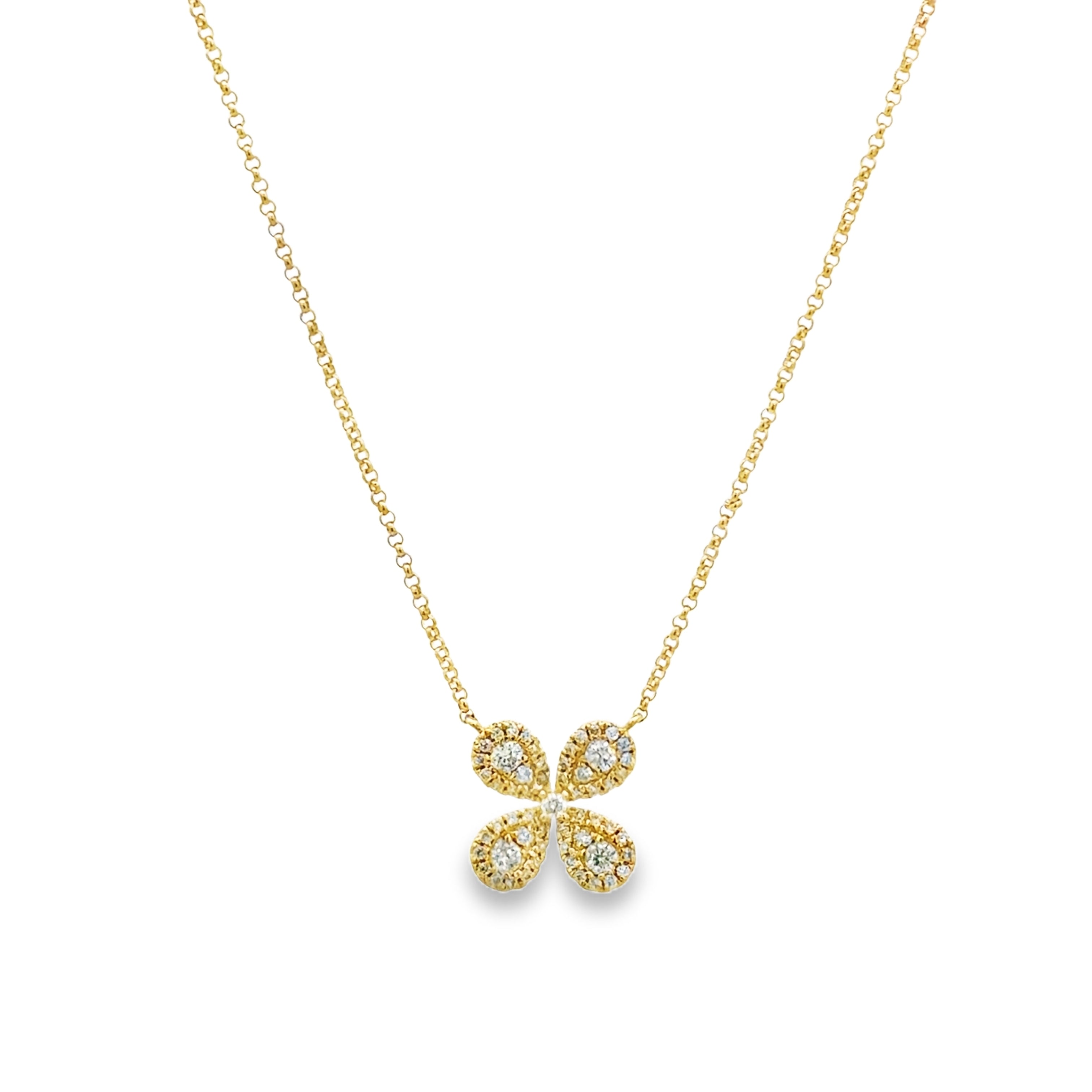 DIAMOND FLOWER NECKLACE SET IN 14K YELLOW GOLD