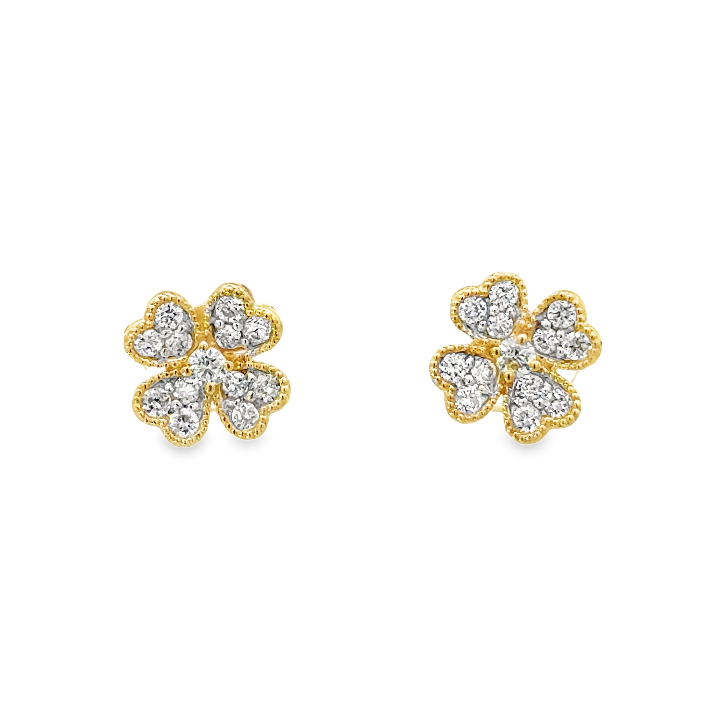 DIAMOND PAVÉ FLOWER EARRINGS SET IN 14K YELLOW GOLD