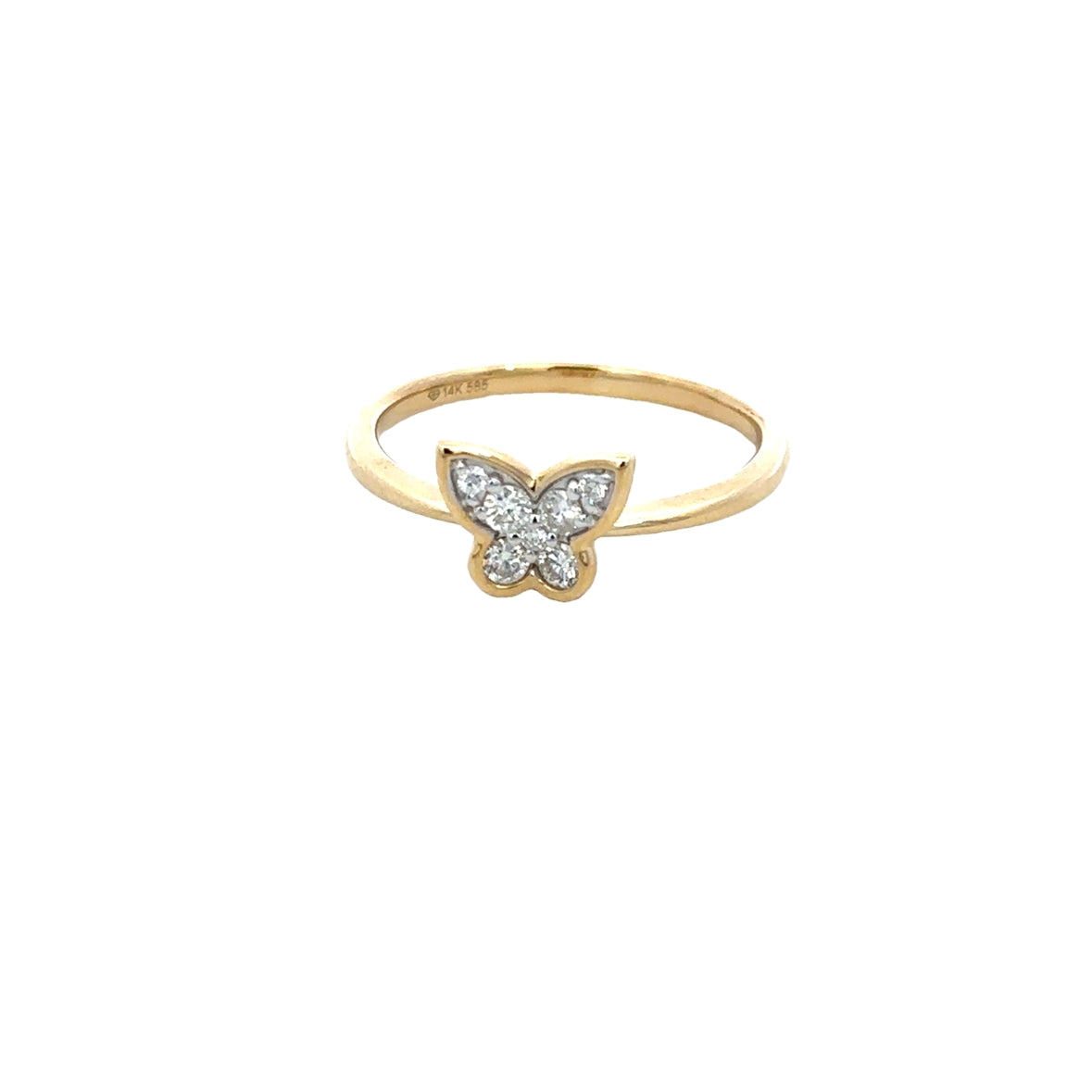 DIAMOND BUTTERFLY BEZEL RING SET IN 14K YELLOW GOLD