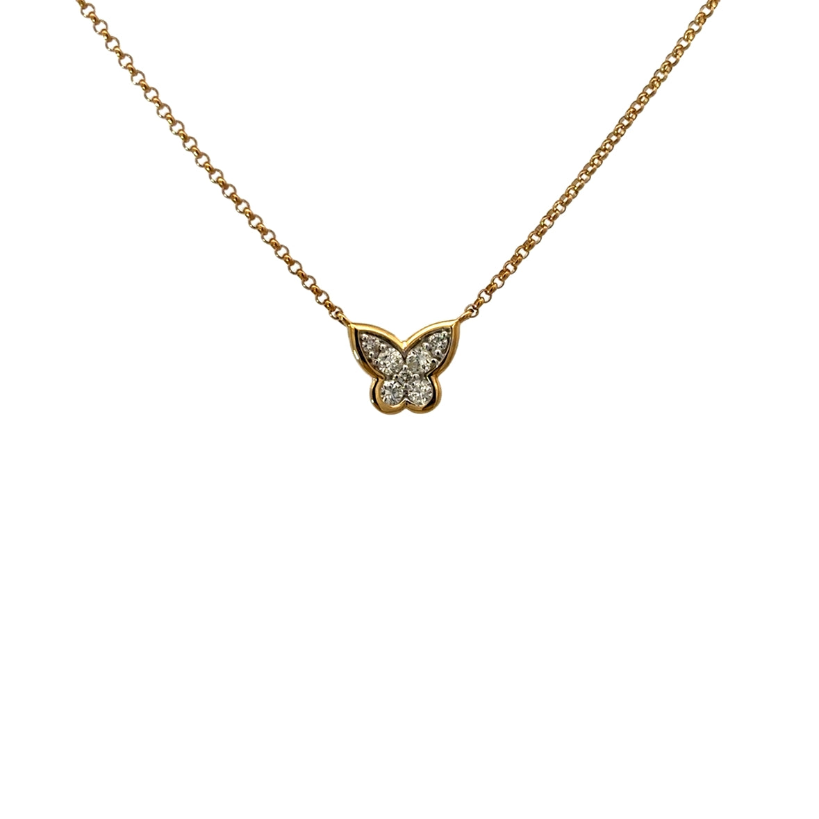 DIAMOND BUTTERFLY BEZEL NECKLACE SET IN 14K YELLOW GOLD