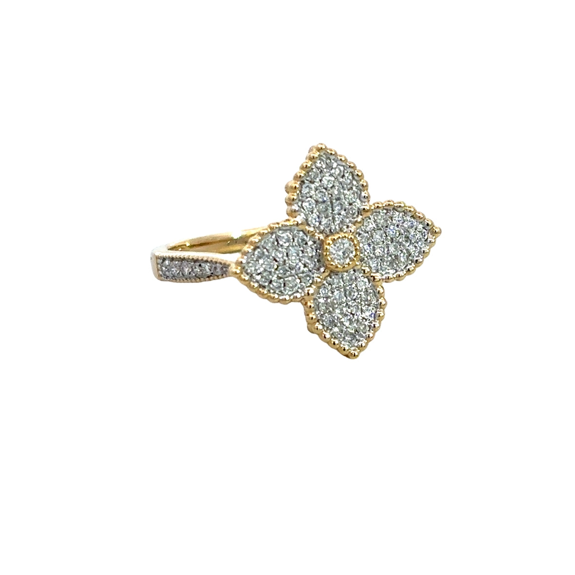 DIAMOND PAVÉ FLOWER RING SET IN 14K YELLOW GOLD