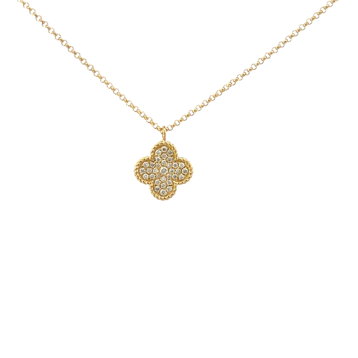 DIAMOND PAVÉ CLOVER NECKLACE SET IN 14K YELLOW GOLD