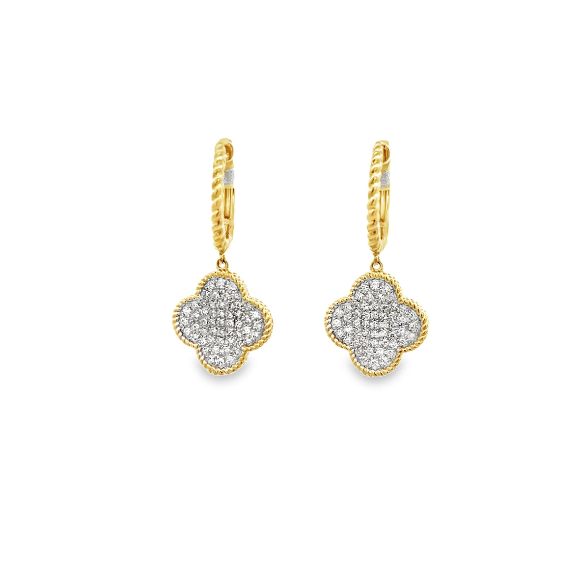 DIAMOND PAVÉ CLOVER EARRINGS SET IN 14K YELLOW GOLD