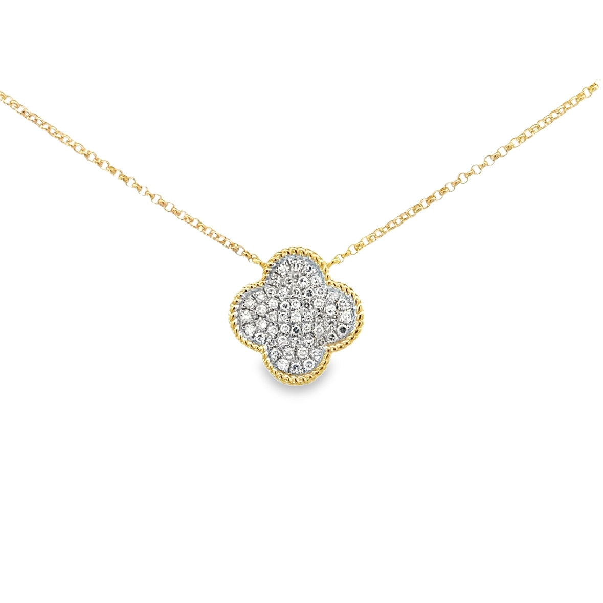 DIAMOND PAVÉ CLOVER NECKLACE SET IN 14K YELLOW GOLD