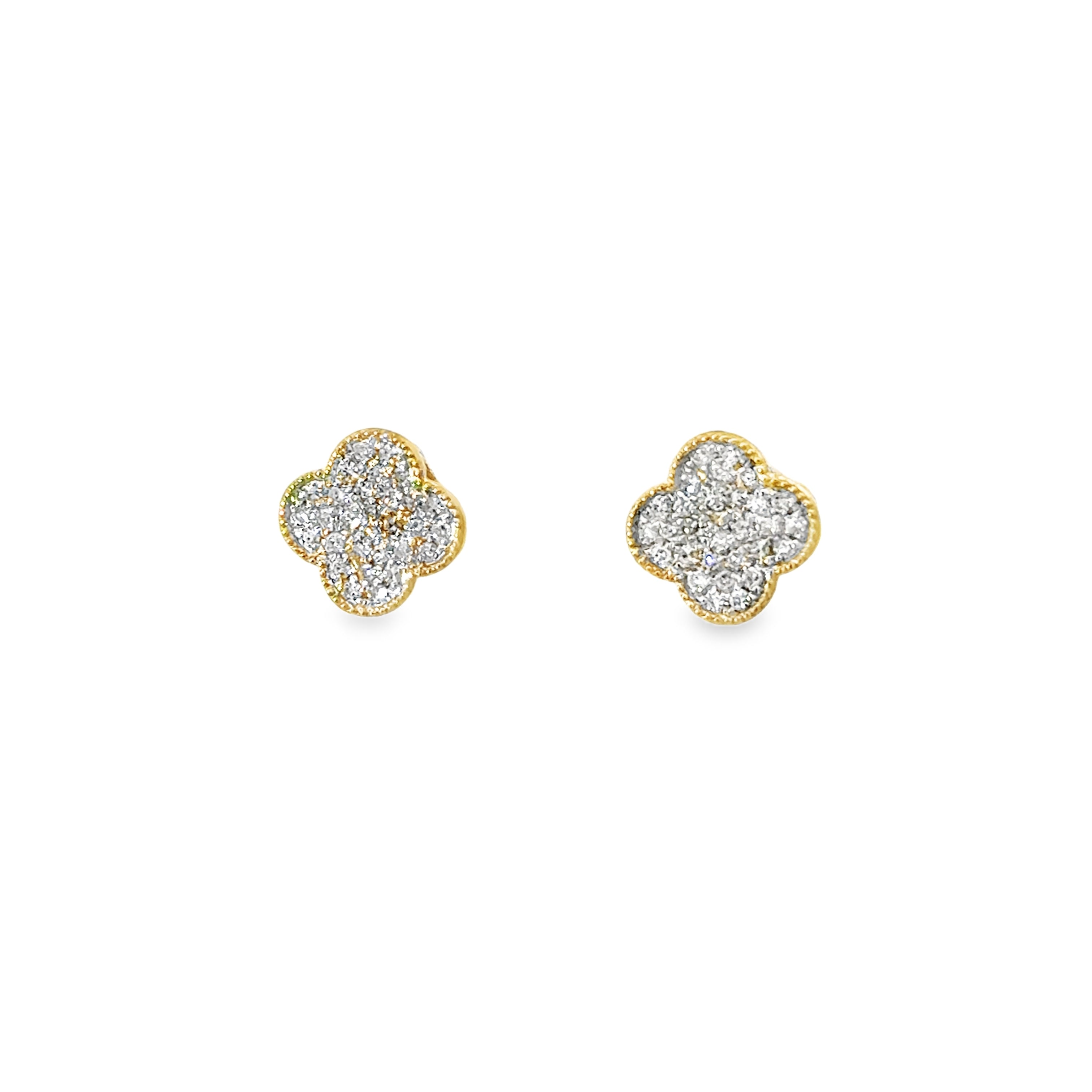 SMALL DIAMOND PAVÉ CLOVER EARRINGS SET IN 14K YELLOW GOLD