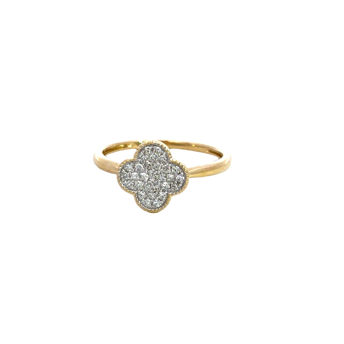 DIAMOND PAVÉ CLOVER RING SET IN 14K YELLOW GOLD