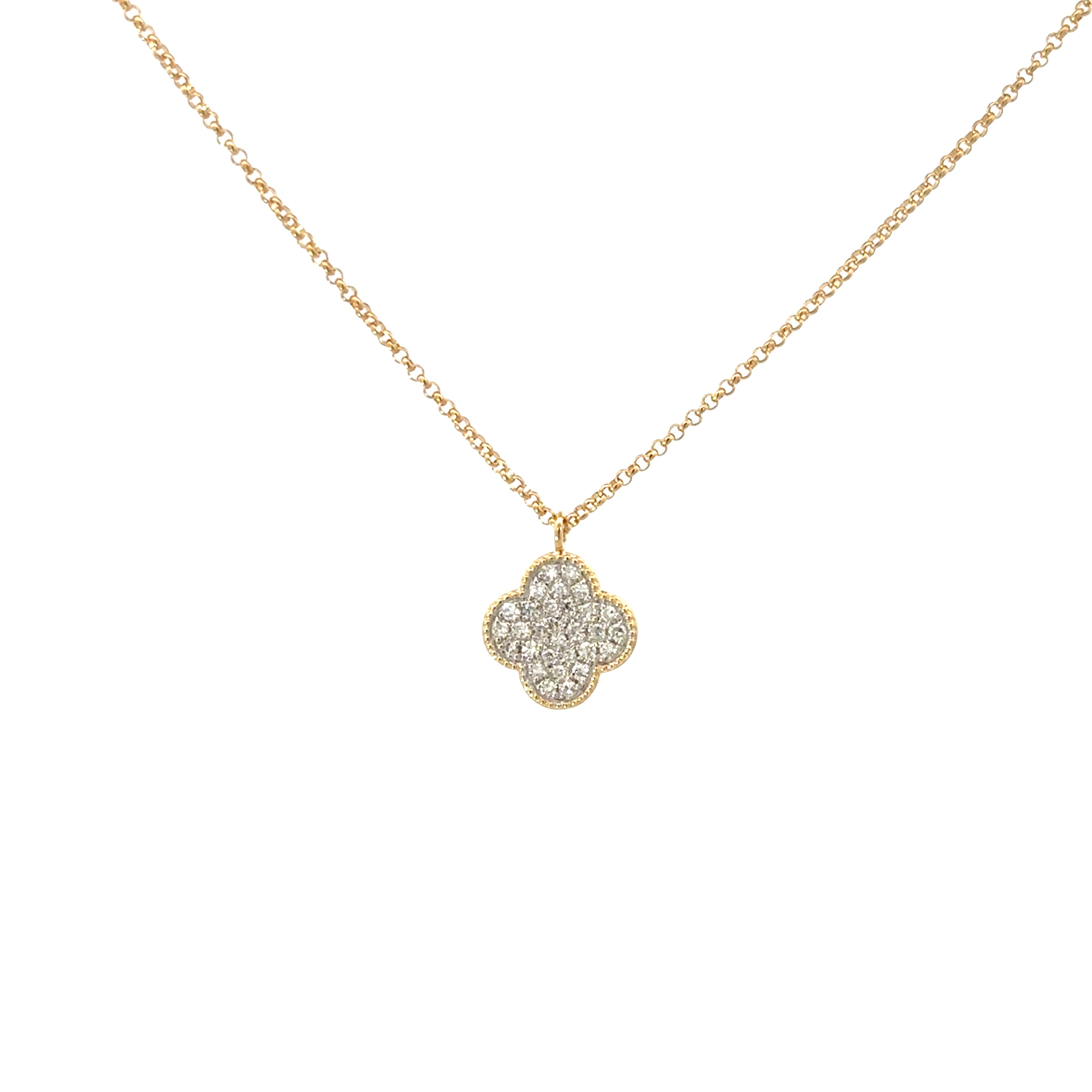 DIAMOND PAVÉ CLOVER NECKLACE SET IN 14K YELLOW GOLD