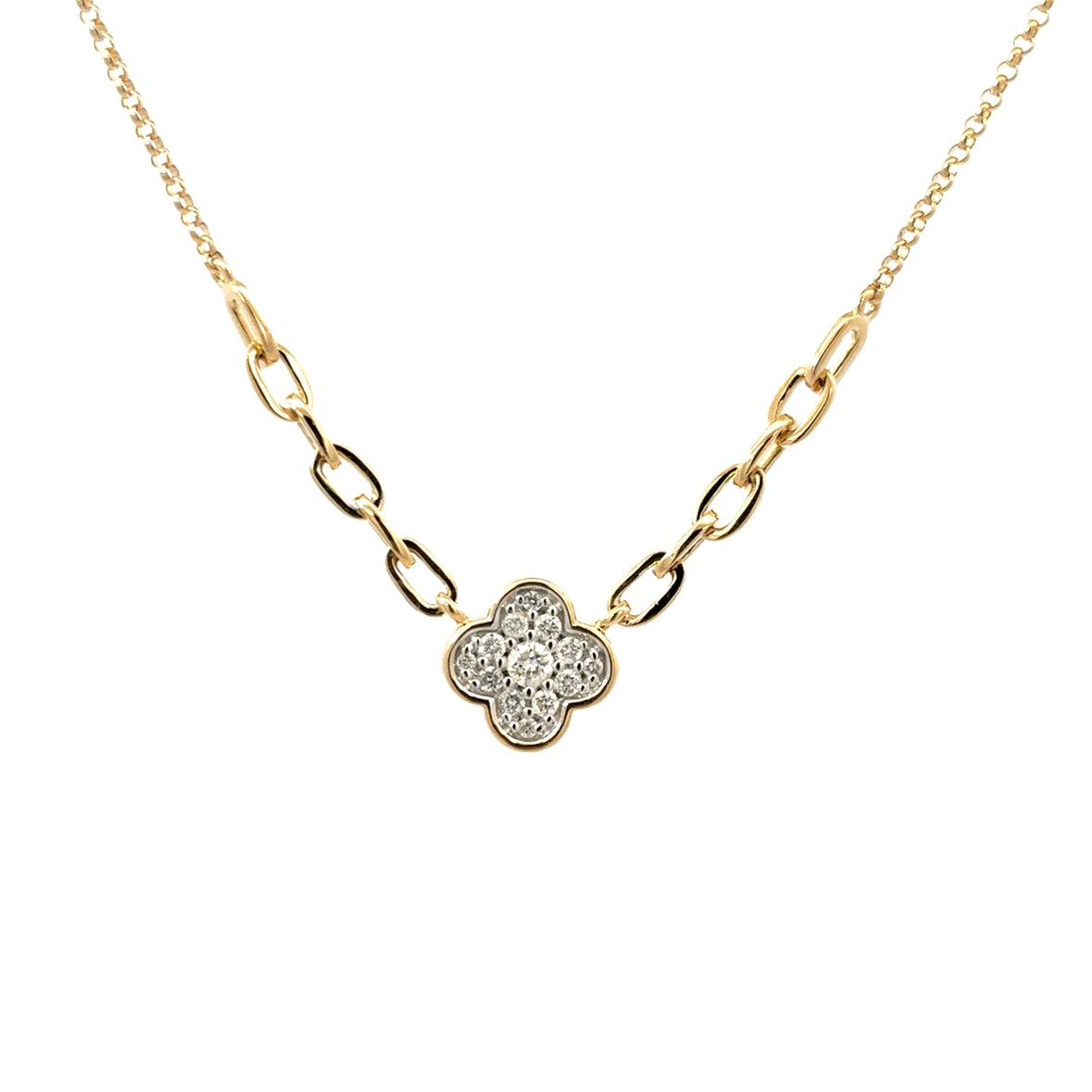 DIAMOND MINI CLOVER NECKLACE SET IN 14K YELLOW GOLD