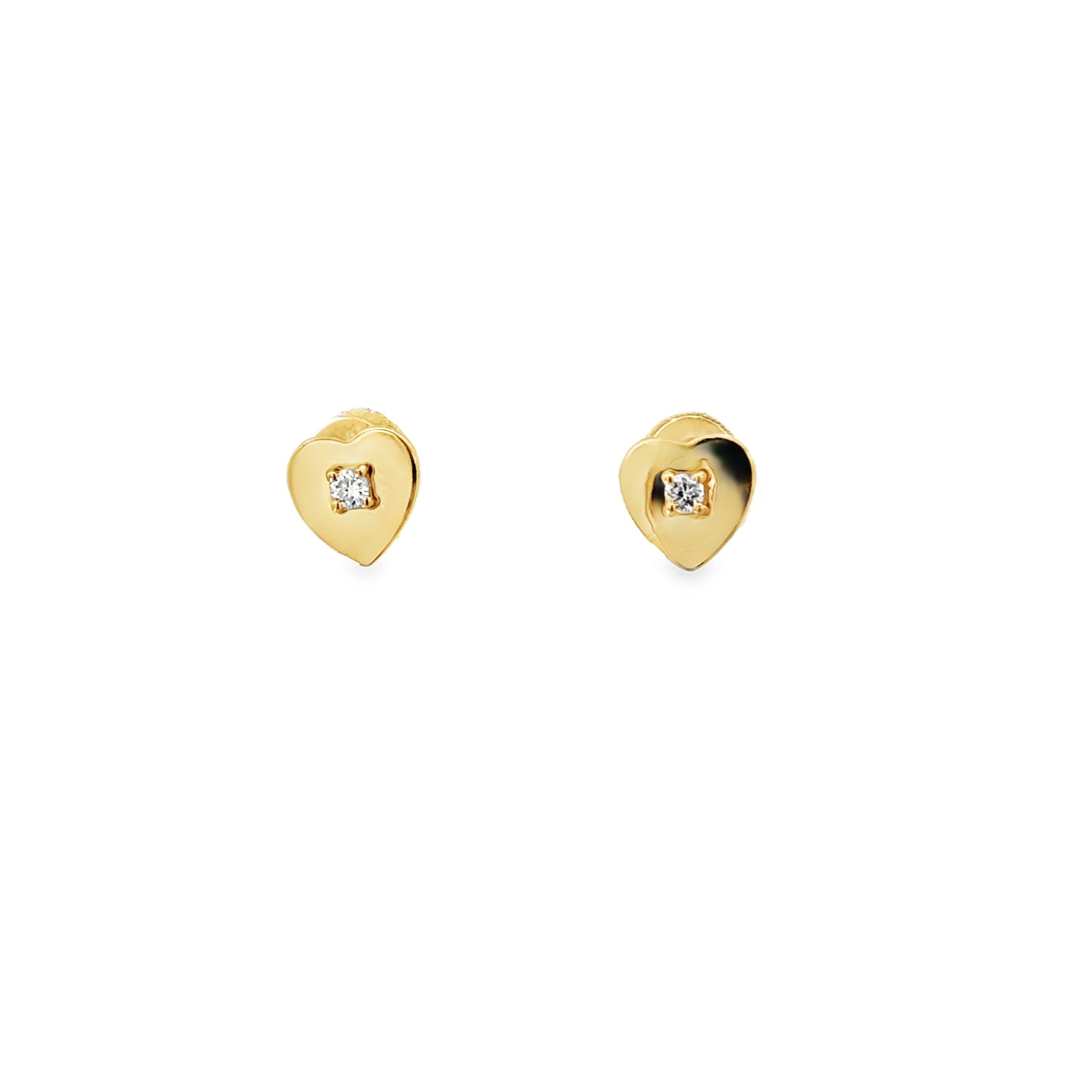 MINI HEART EARRINGS WITH DIAMOND ACCENT SET IN 14K YELLOW GOLD