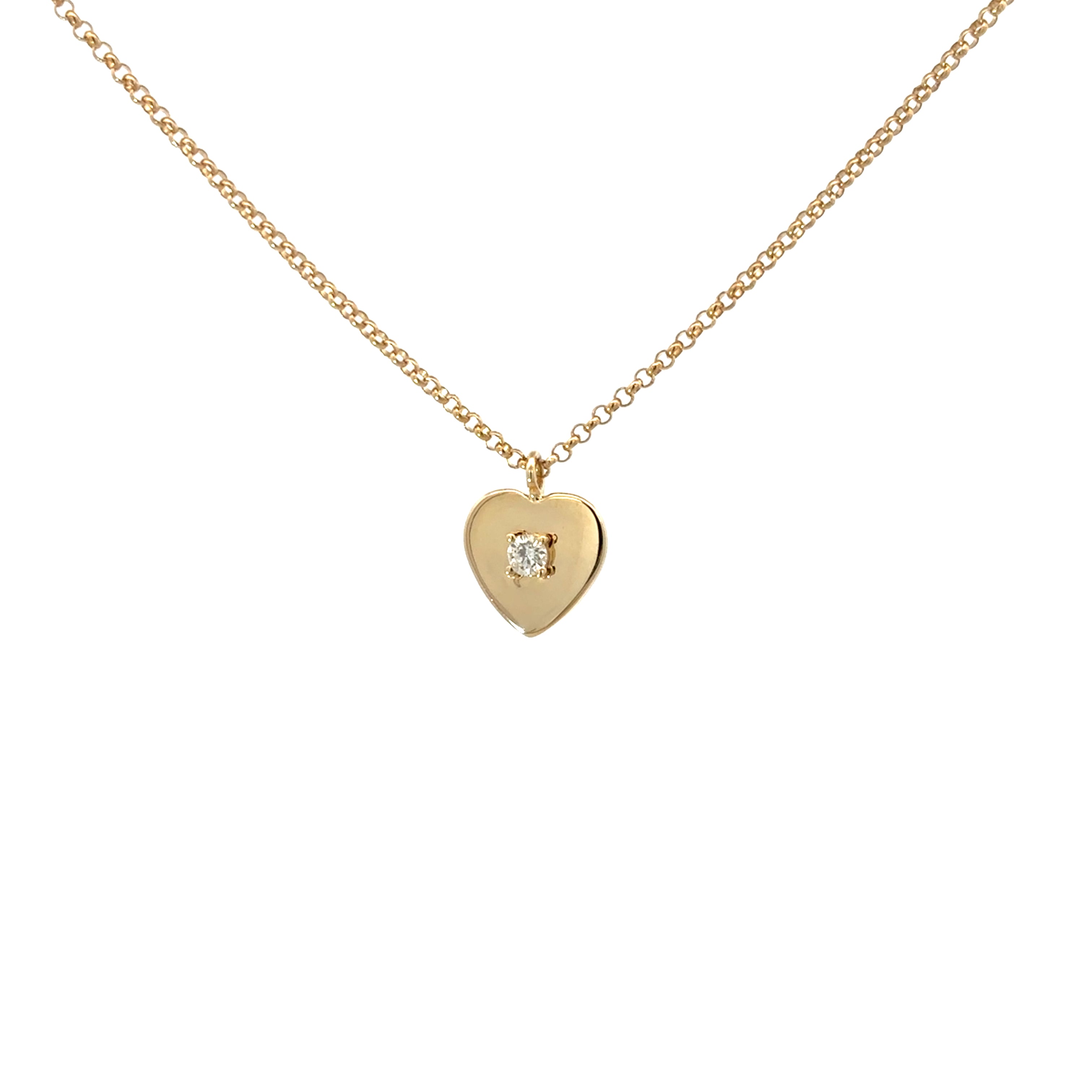 MINI HEART WITH DIAMOND ACCENT NECKLACE SET IN 14K YELLOW GOLD