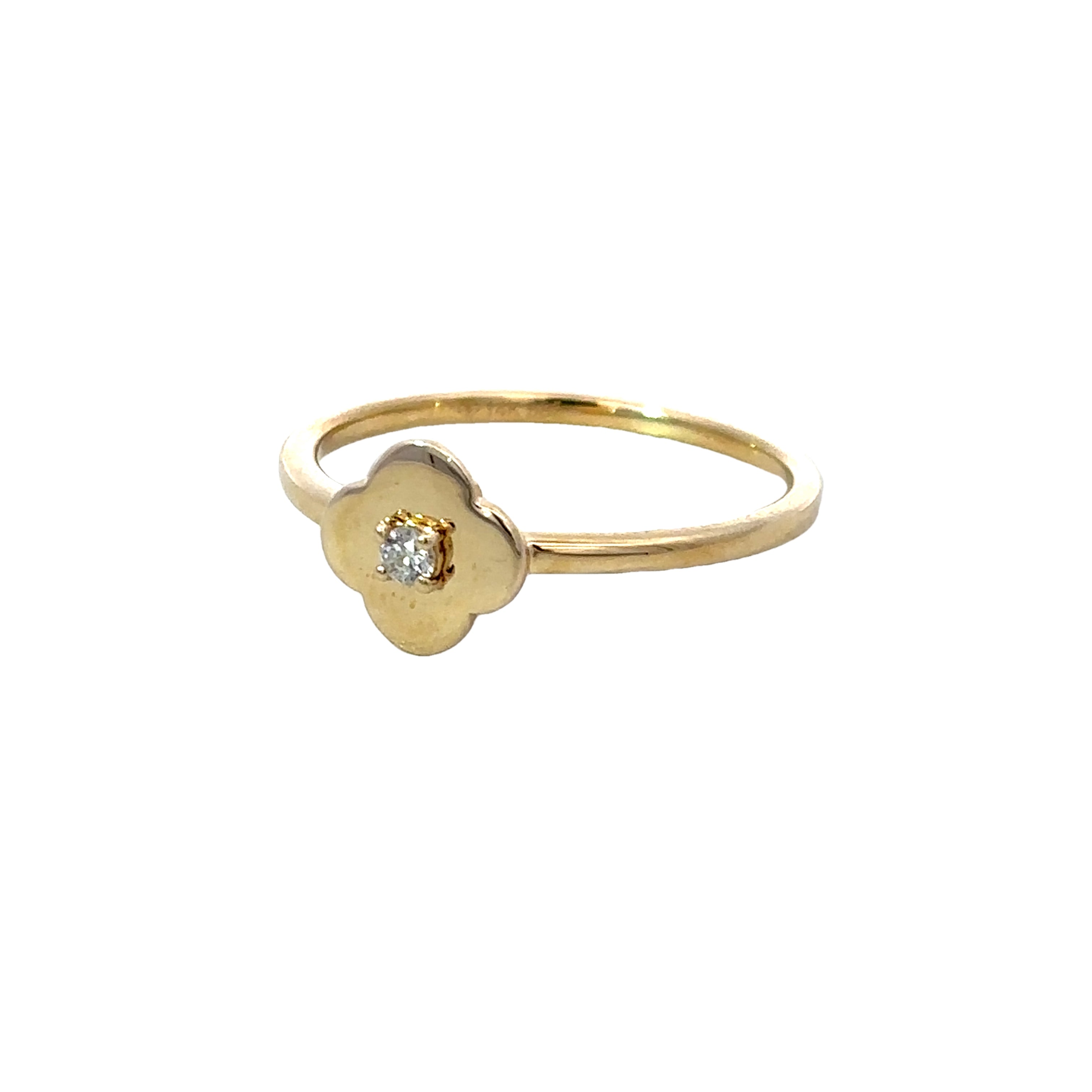 CLOVER RING WITH DIAMOND ACCENT SET IN 14K YELLOW GOLD