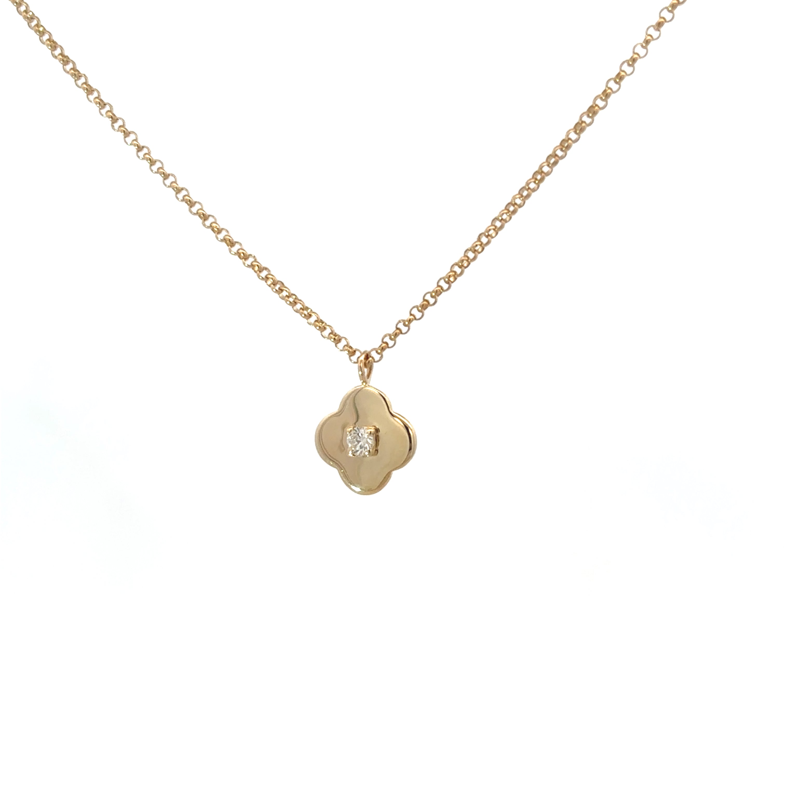 MINI DIAMOND CLOVER NECKLACE SET IN 14K YELLOW GOLD