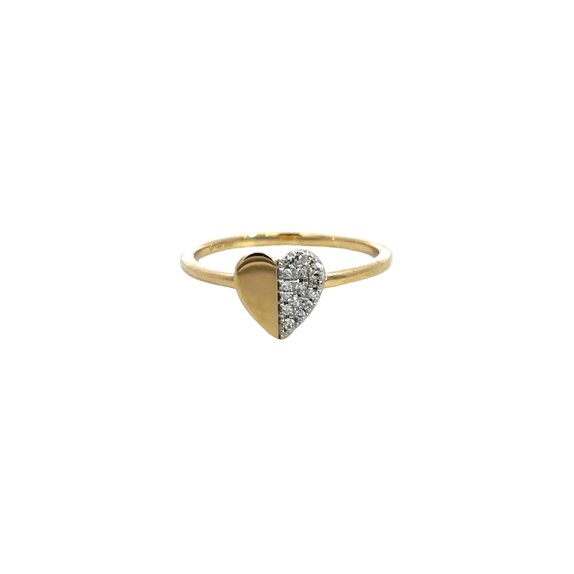 HALF DIAMOND PAVÉ HEART RING SET IN 14K YELLOW GOLD