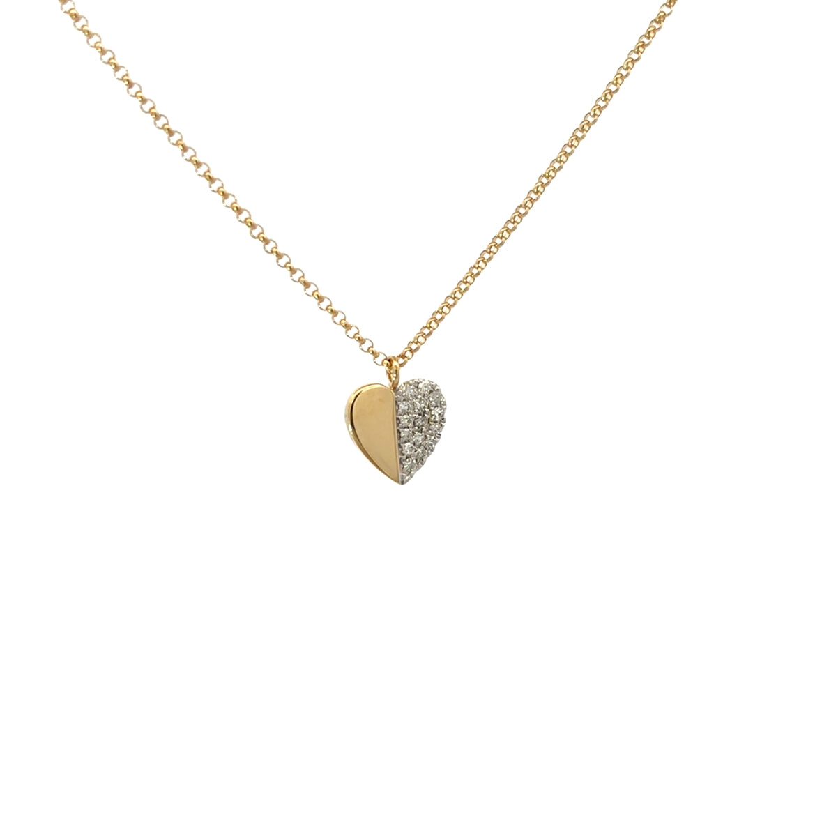 DIAMOND HALF PAVÉ HEART NECKLACE SET IN 14K YELLOW GOLD