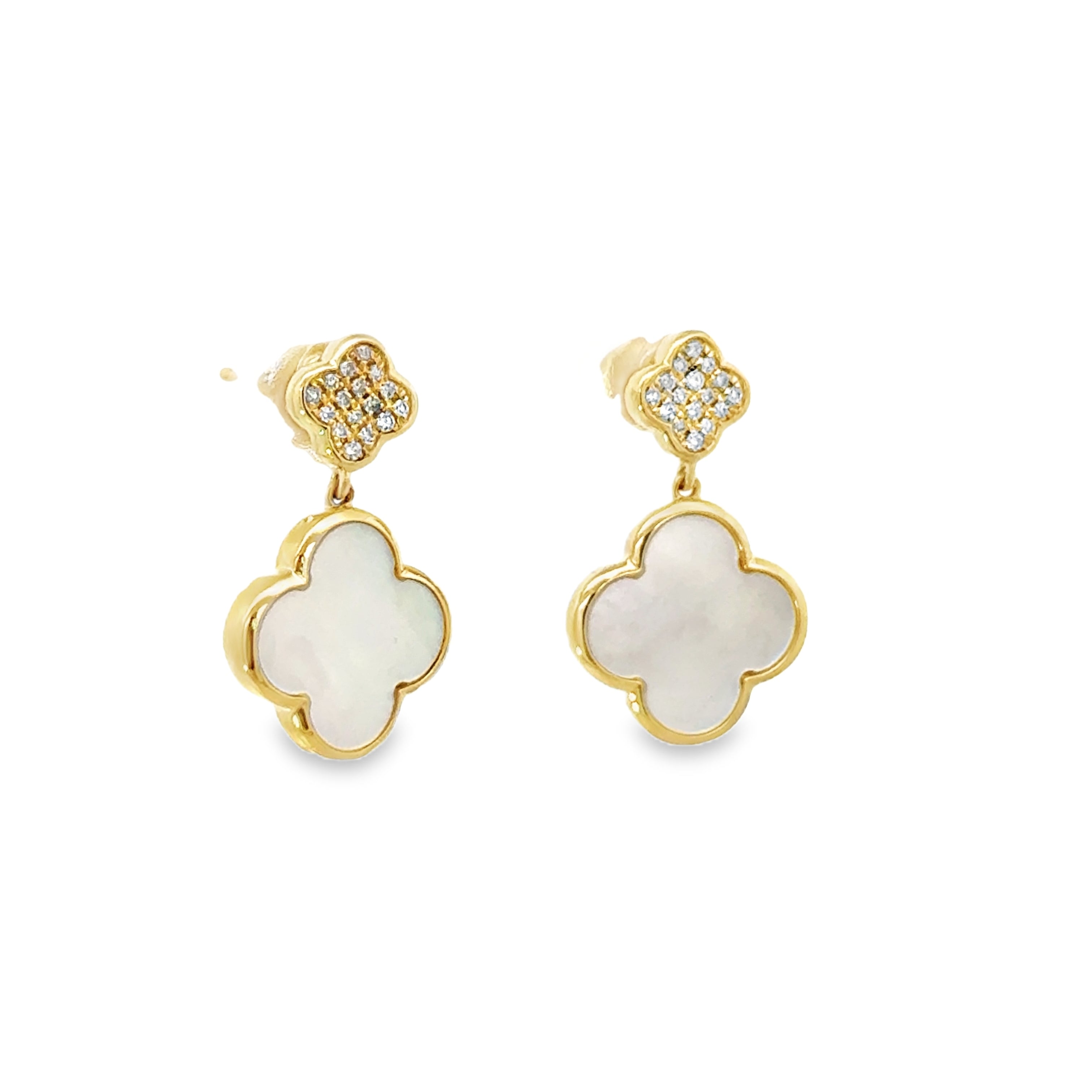 DIAMOND AND MOTHER OF PEARL CLOVER EARRINGS SET IN 14K YELLOW GOLD