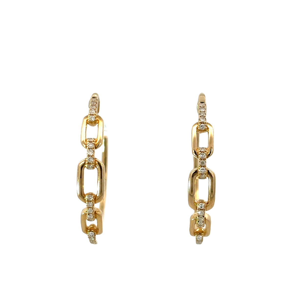 DIAMOND LINK HOOPS SET IN 14K YELLOW GOLD