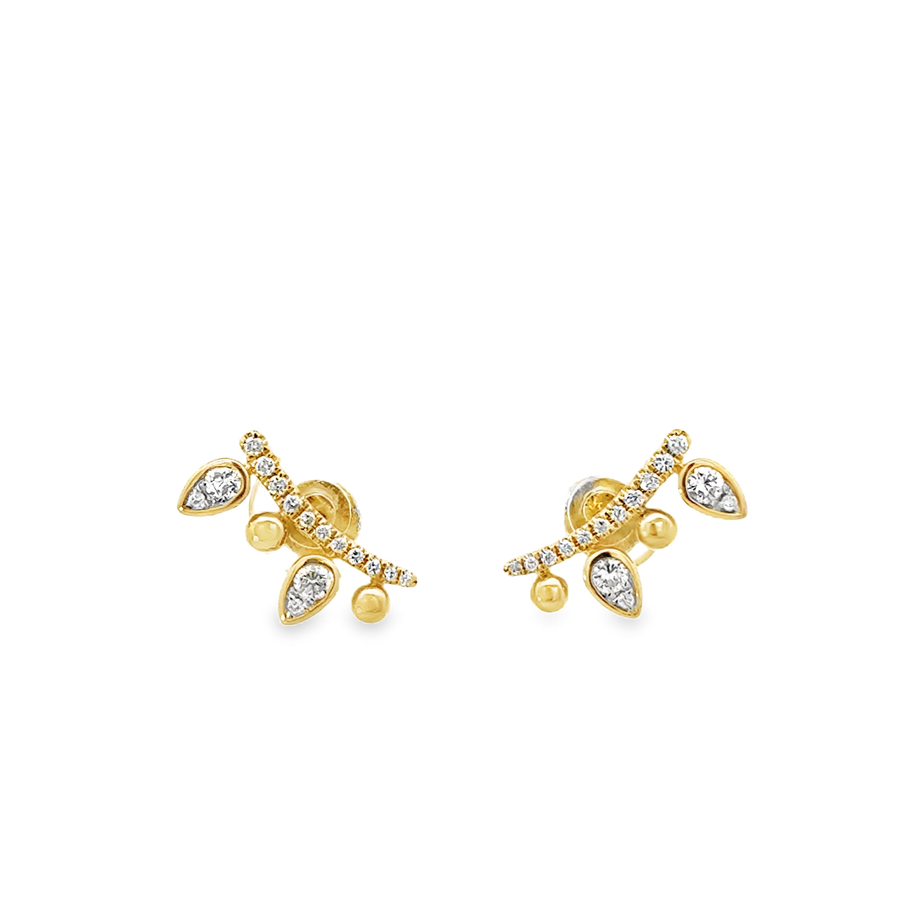 DIAMOND CURVED CROWN EARRINGS SET IN 14K YELLOW GOLD