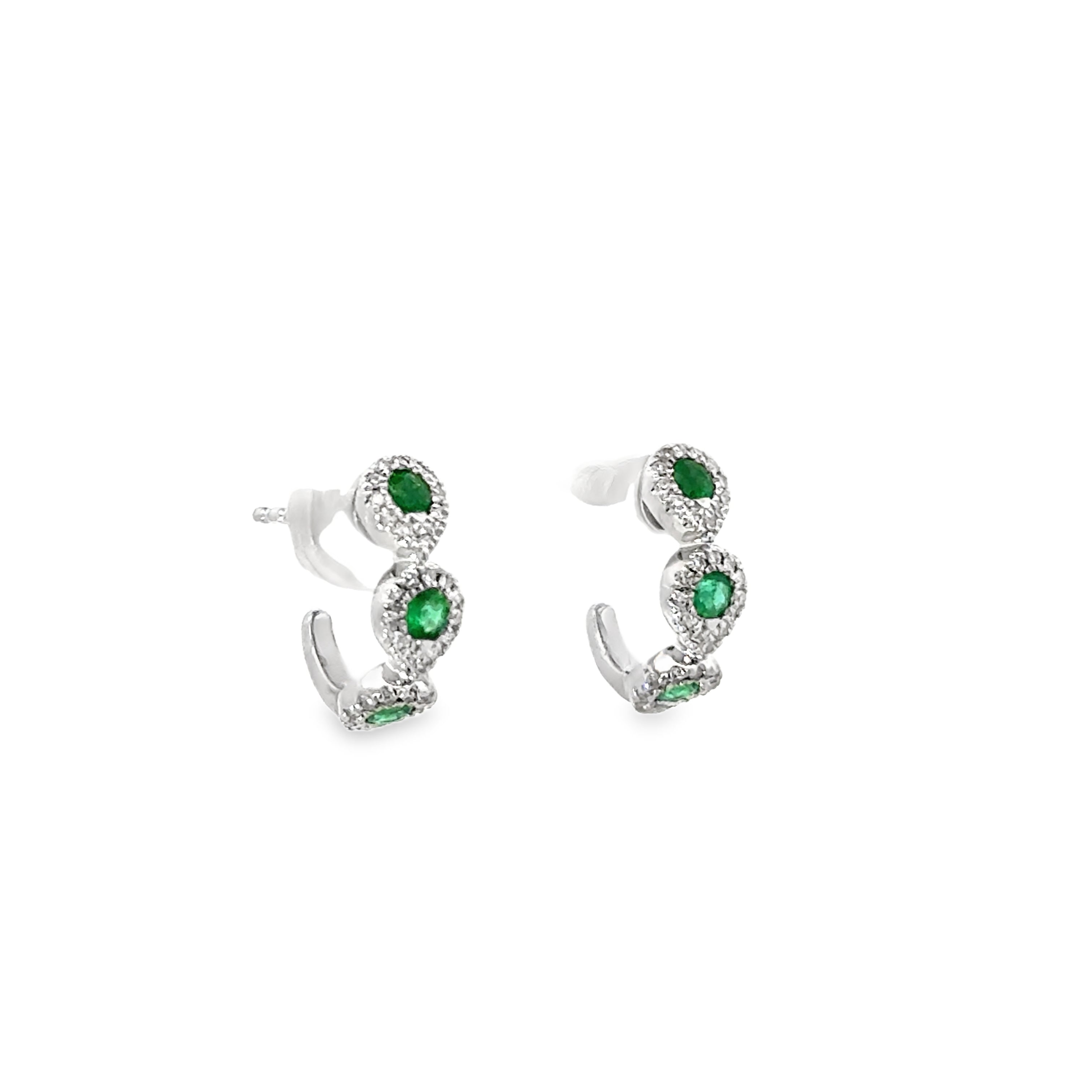 EMERALD HUGGIES WITH DIAMOND PAVÉ EARRINGS SET IN 14K WHITE GOLD