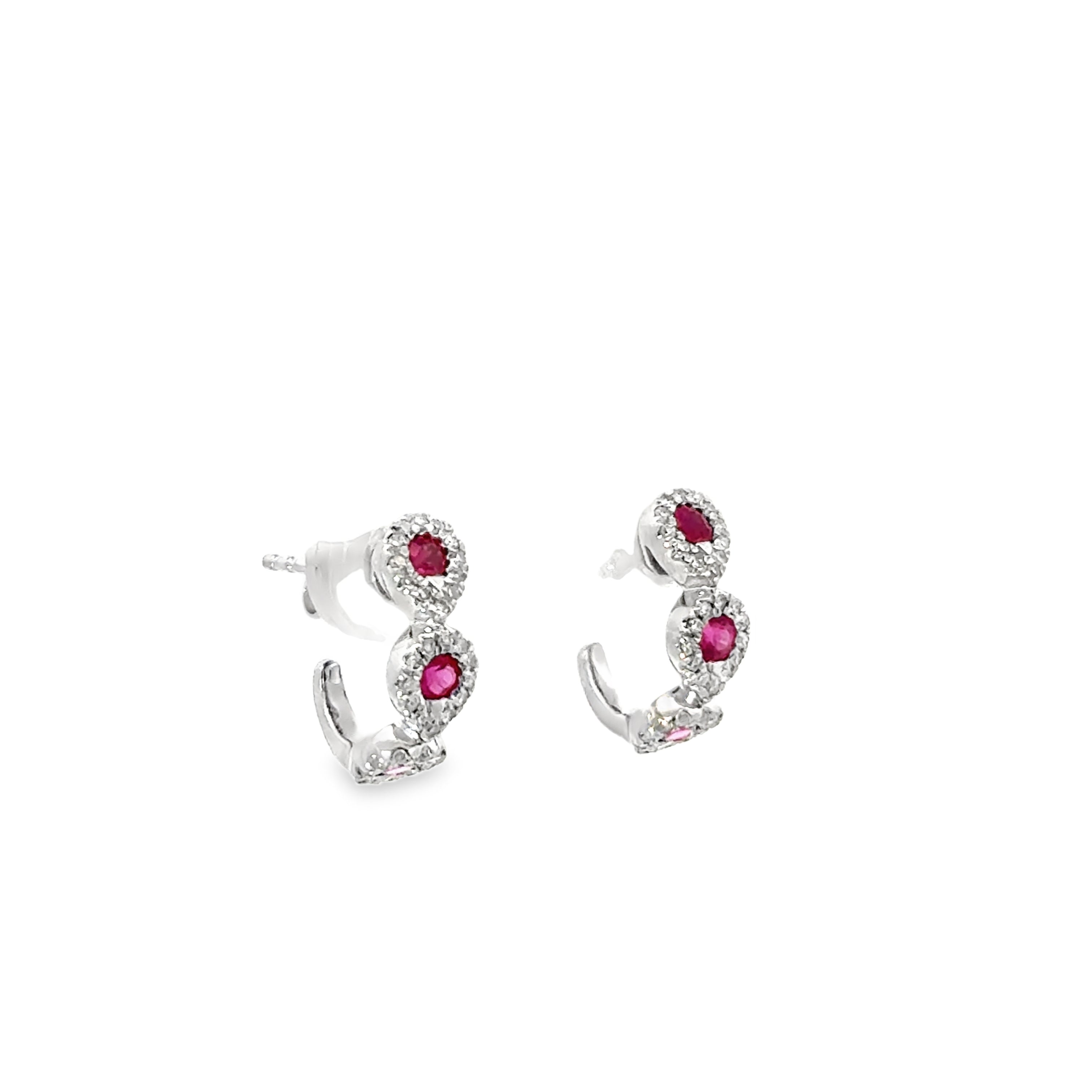 RUBY WITH DIAMOND PAVÉ EARRINGS SET IN 14K YELLOW GOLD