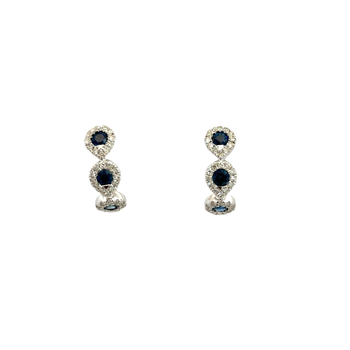 BLUE SAPPHIRE WITH DIAMOND PAVÉ EARRINGS SET IN 14K WHITE GOLD