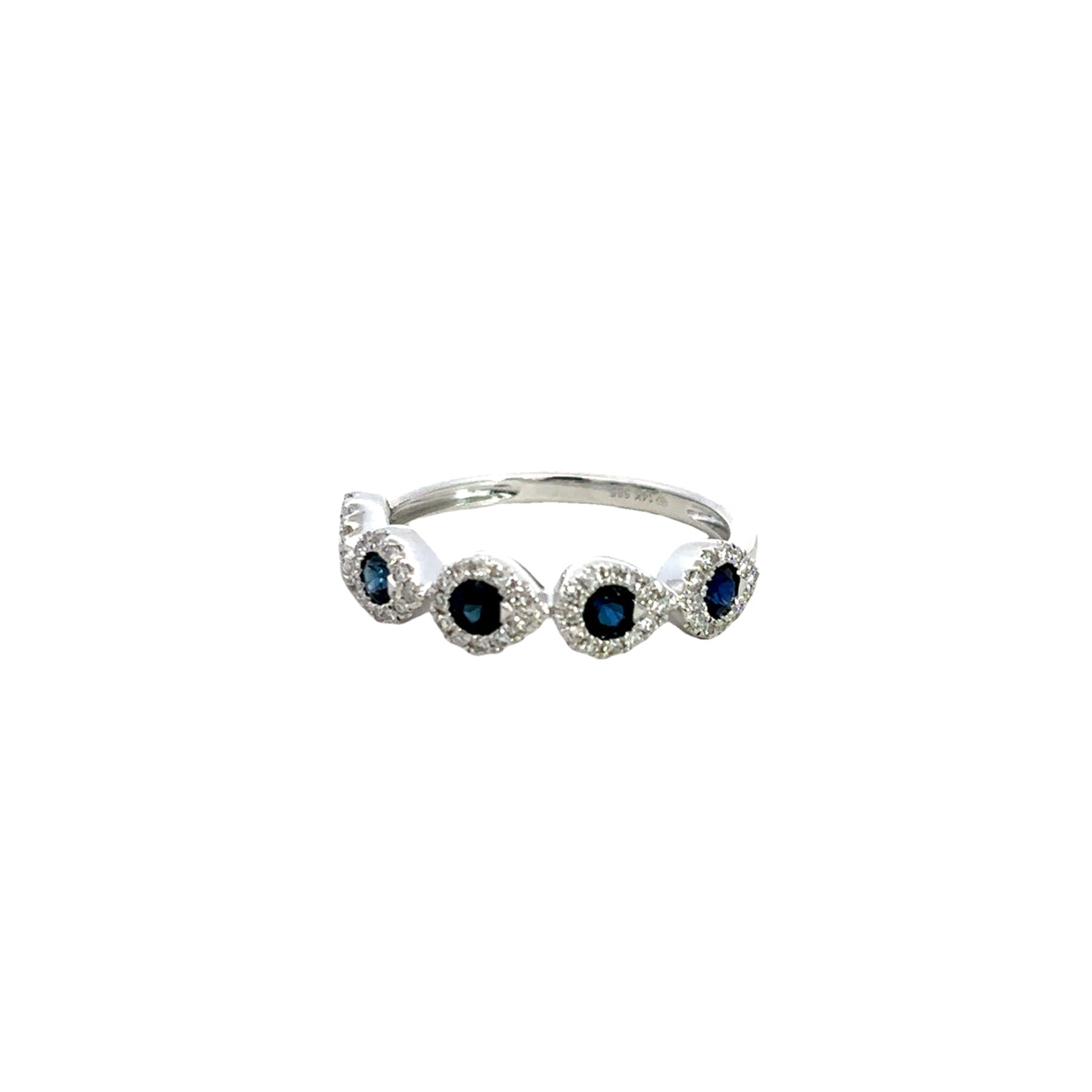 BLUE SAPPHIRE RING WITH DIAMOND PAVÉ SET IN 14K WHITE GOLD