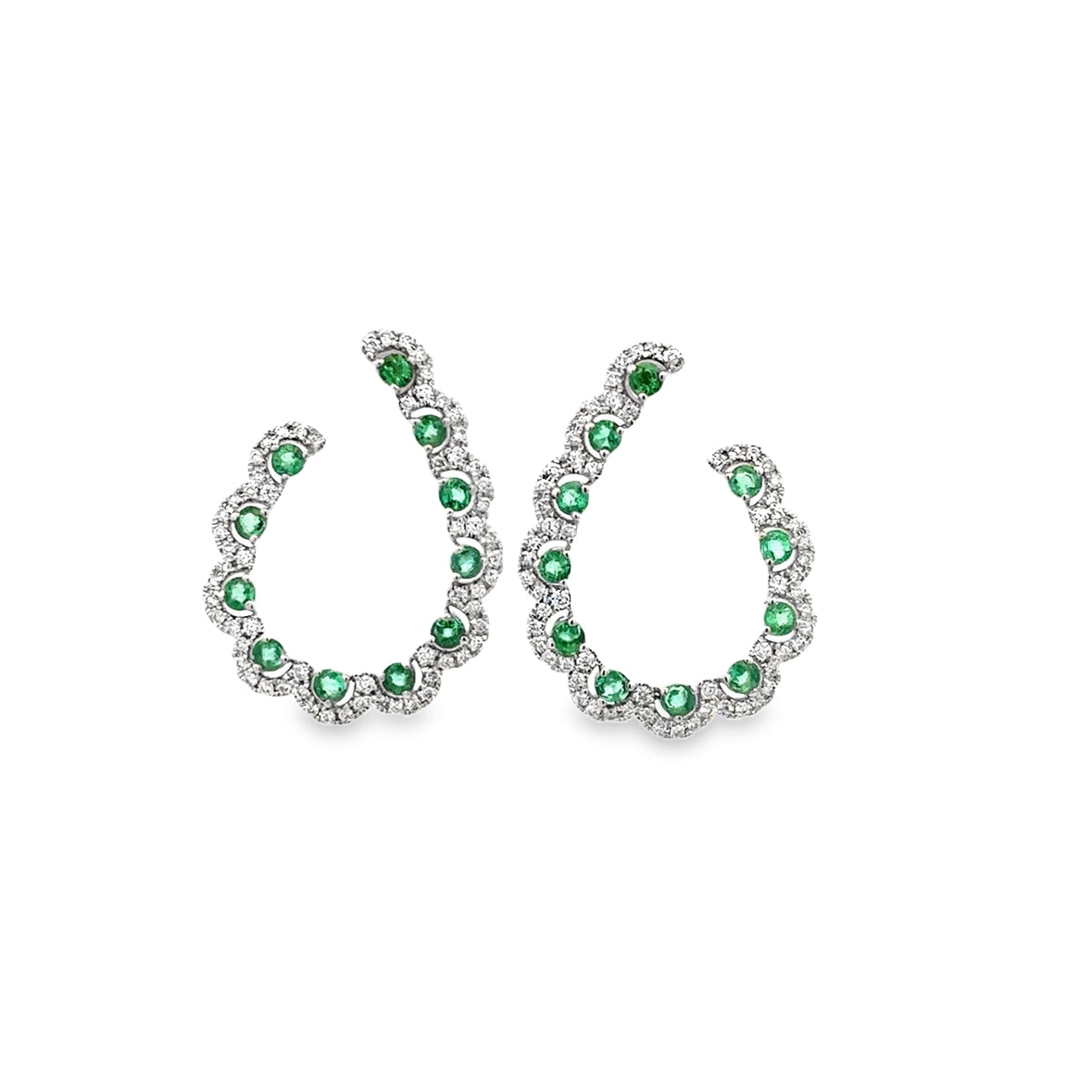 DIAMOND AND EMERALD OUTLINE DROP EARRINGS SET IN 14K WHITE GOLD