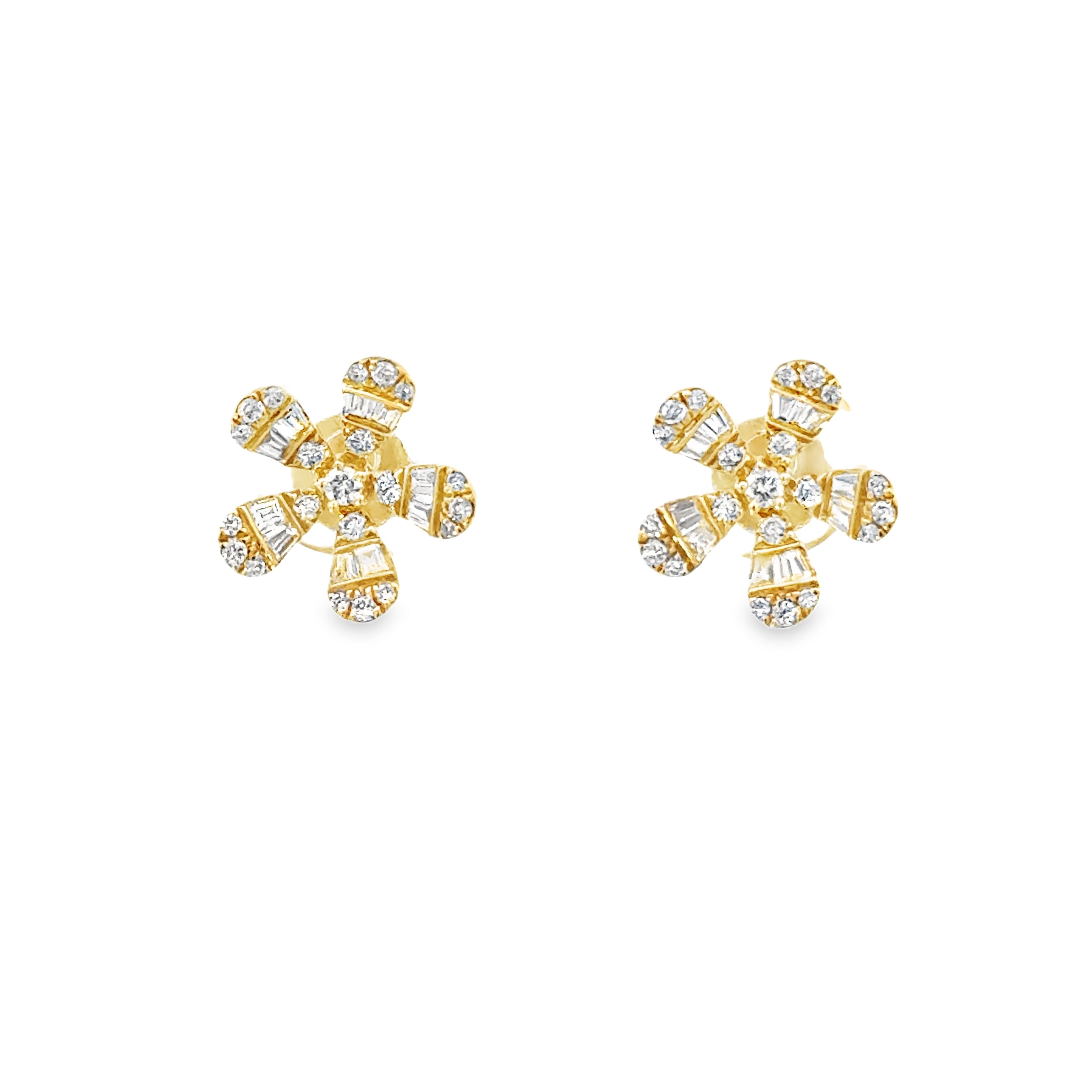 DIAMOND FLOWER EARRINGS SET IN 14K YELLOW GOLD