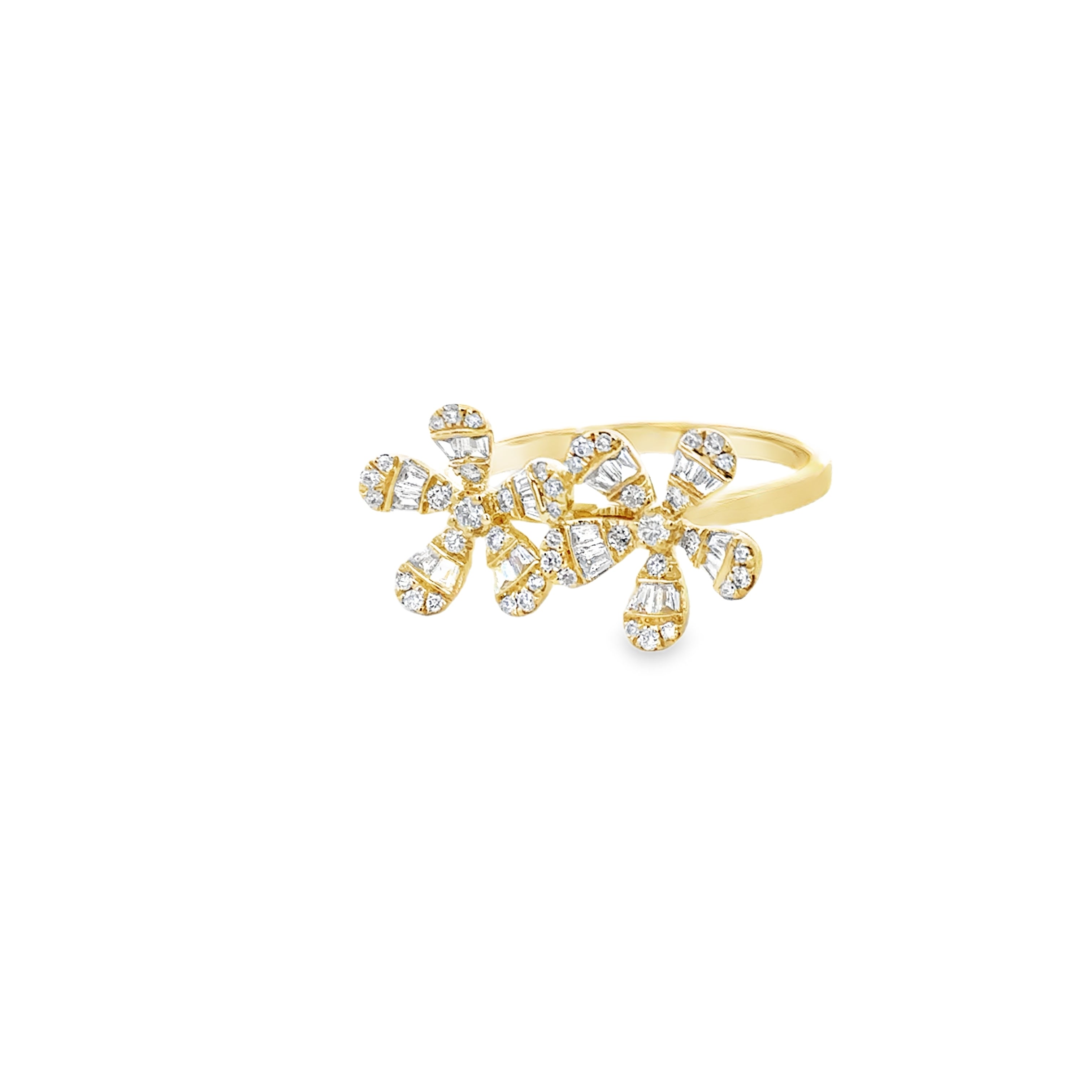 DIAMOND FLOWERS RING SET IN 14K YELLOW GOLD