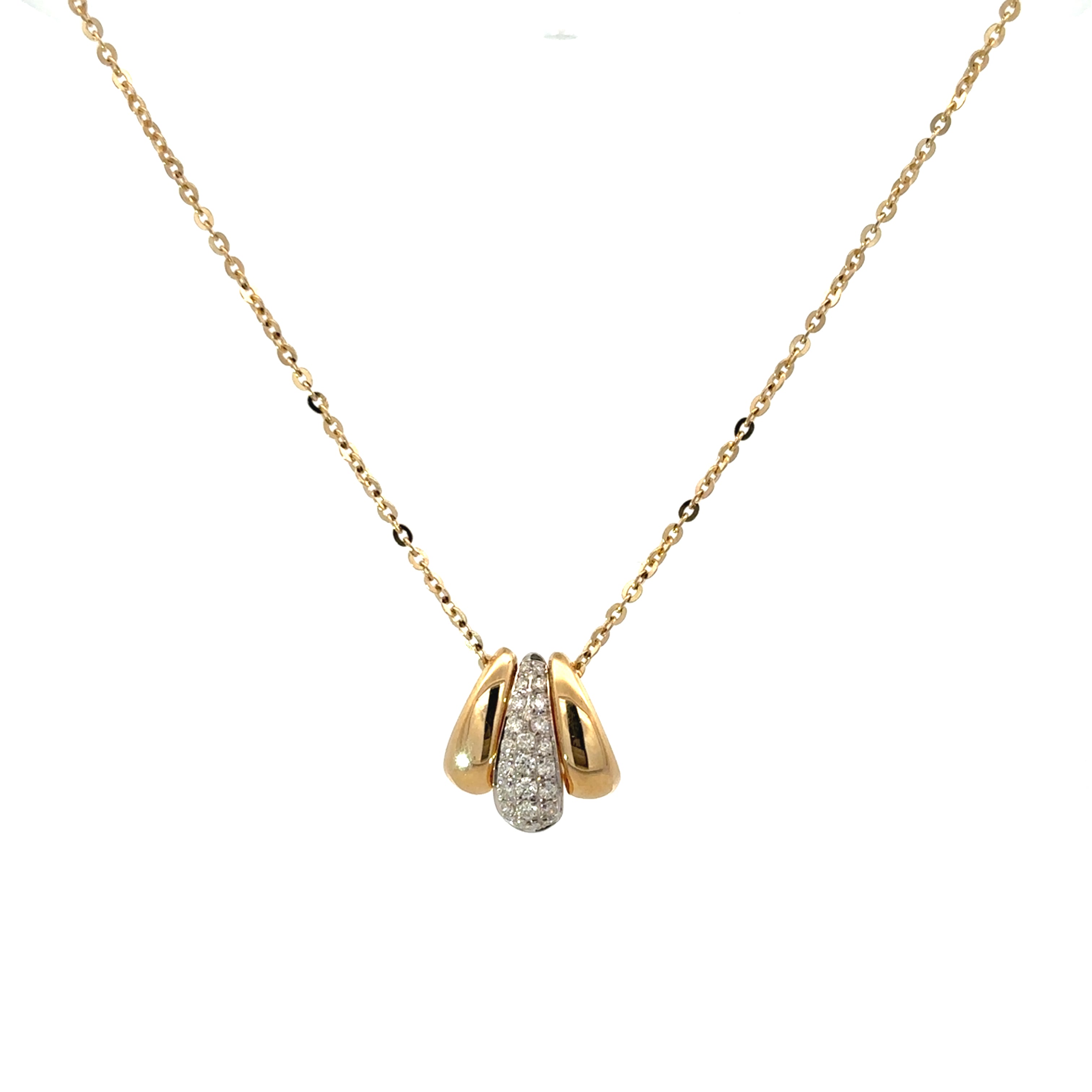 THREE DROP NECKLACE WITH DIAMOND PAVÉ SET IN 14K YELLOW GOLD