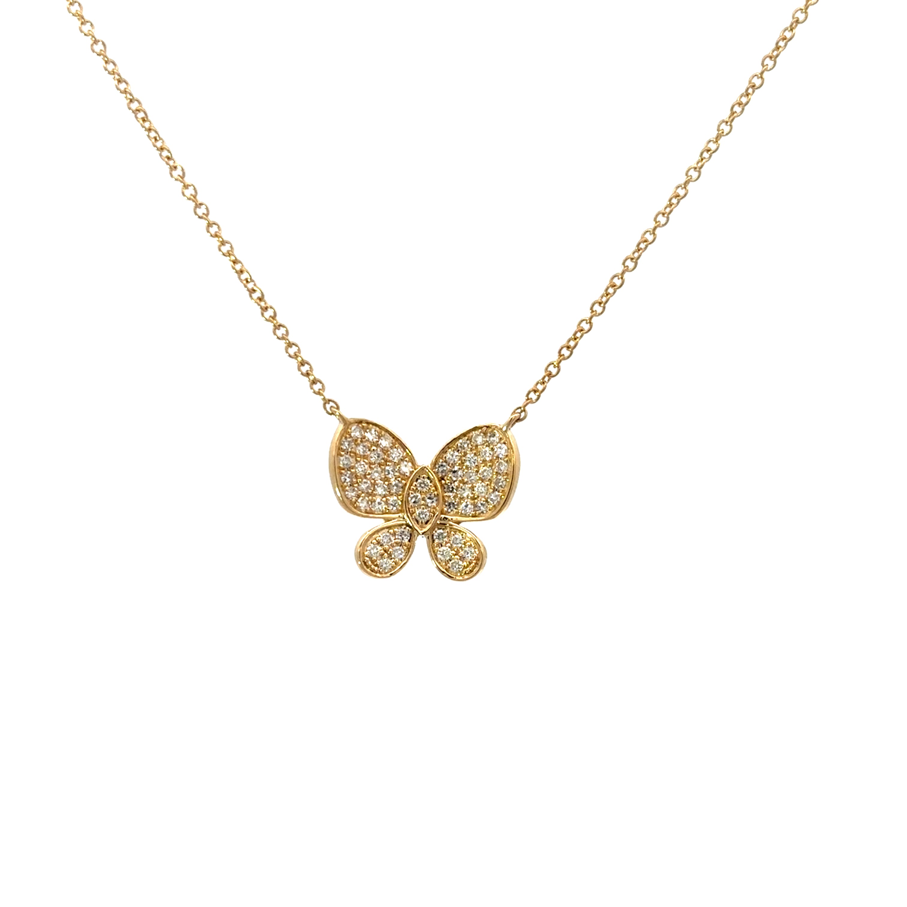 DIAMOND PAVÉ BUTTERFLY NECKLACE SET IN 14K YELLOW GOLD