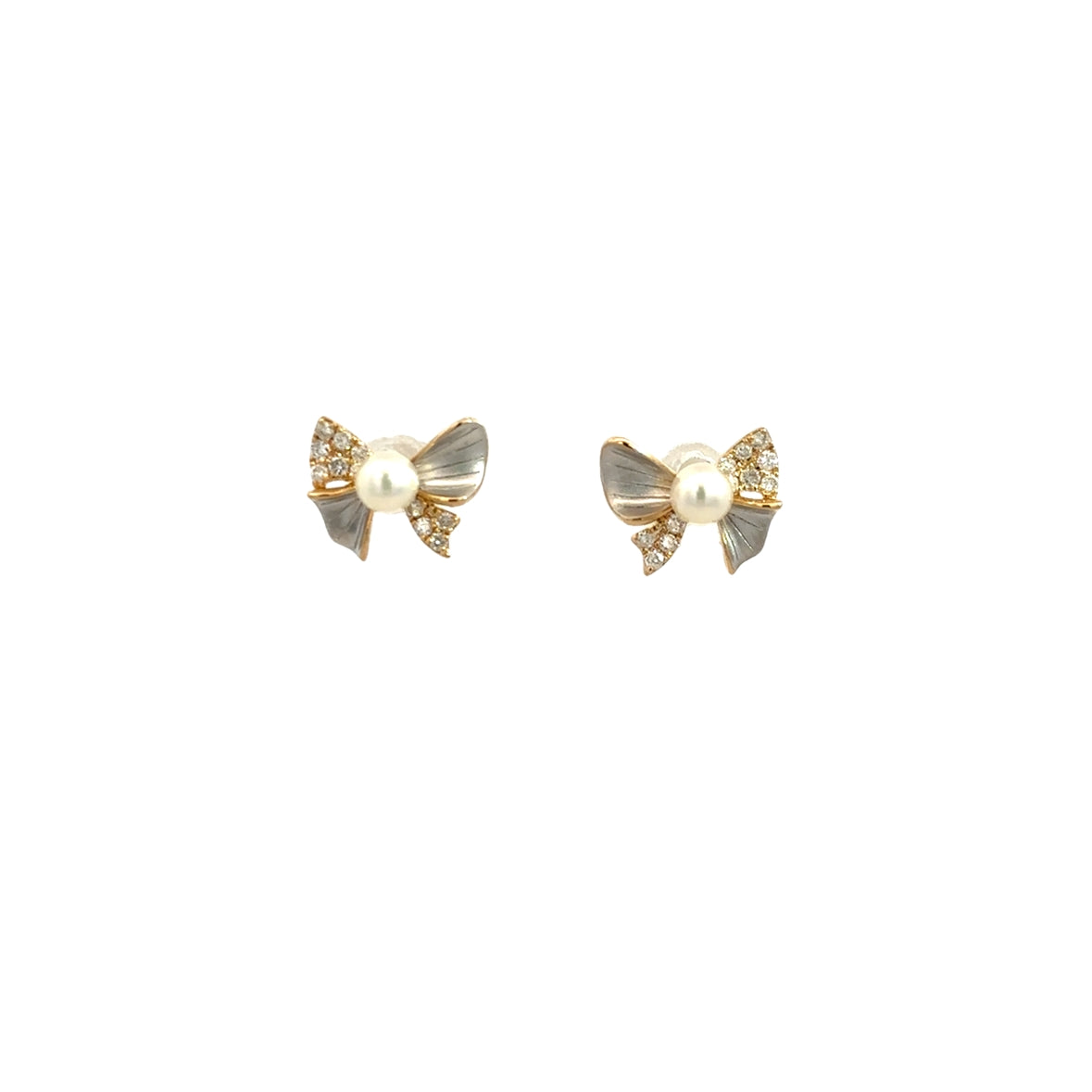 DIAMOND BUN WITH PEARL ACCENT EARRINGS SET IN 14K YELLOW GOLD