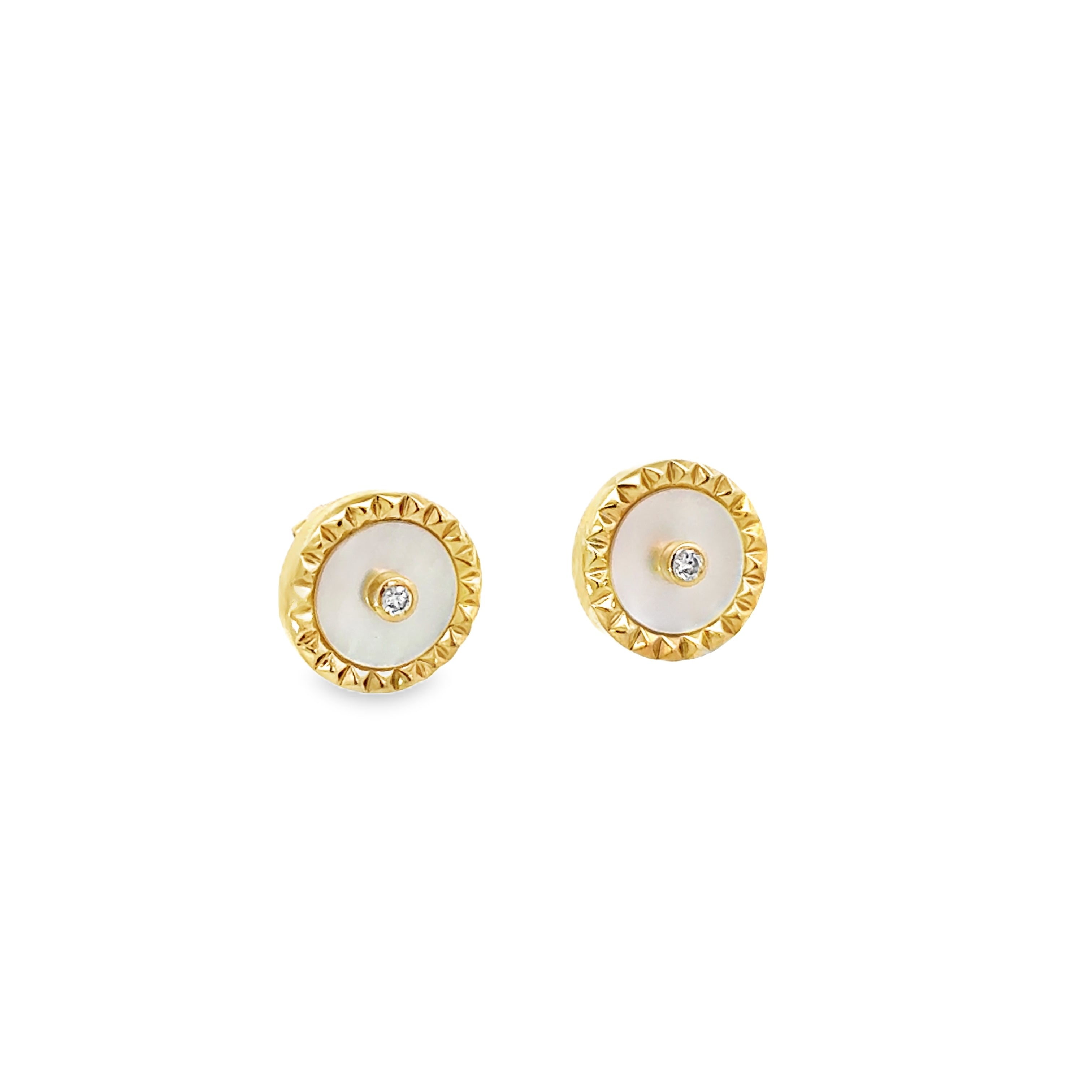 MOTHER OF PEARL COIN WITH DIAMOND ACCENT SET IN 14K YELLOW GOLD