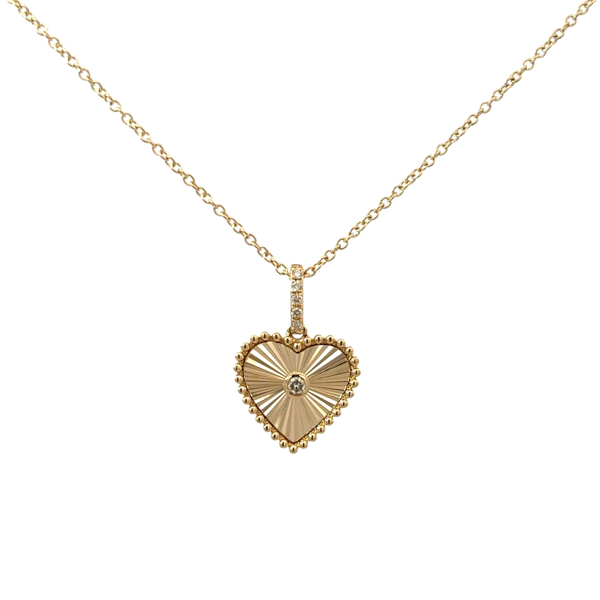 TEXTURED HEART WITH DIAMOND ACCENT NECKLACE SET IN 14K YELLOW GOLD