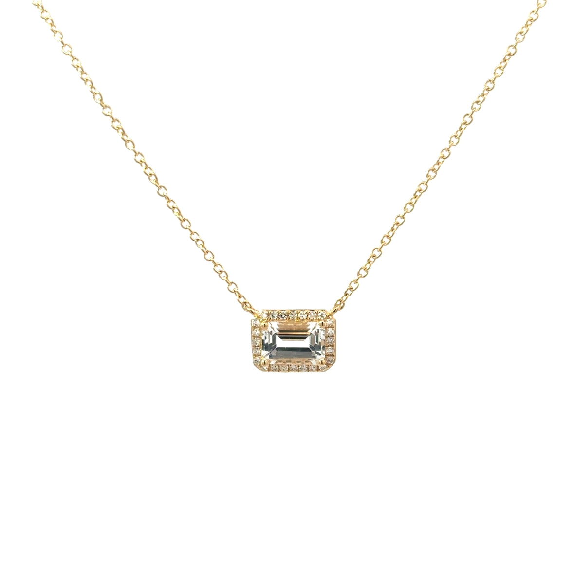 DIAMOND BAGUETTE WITH TOPAZ AROUND NECKLACE SET IN 15K YELLOW GOOD