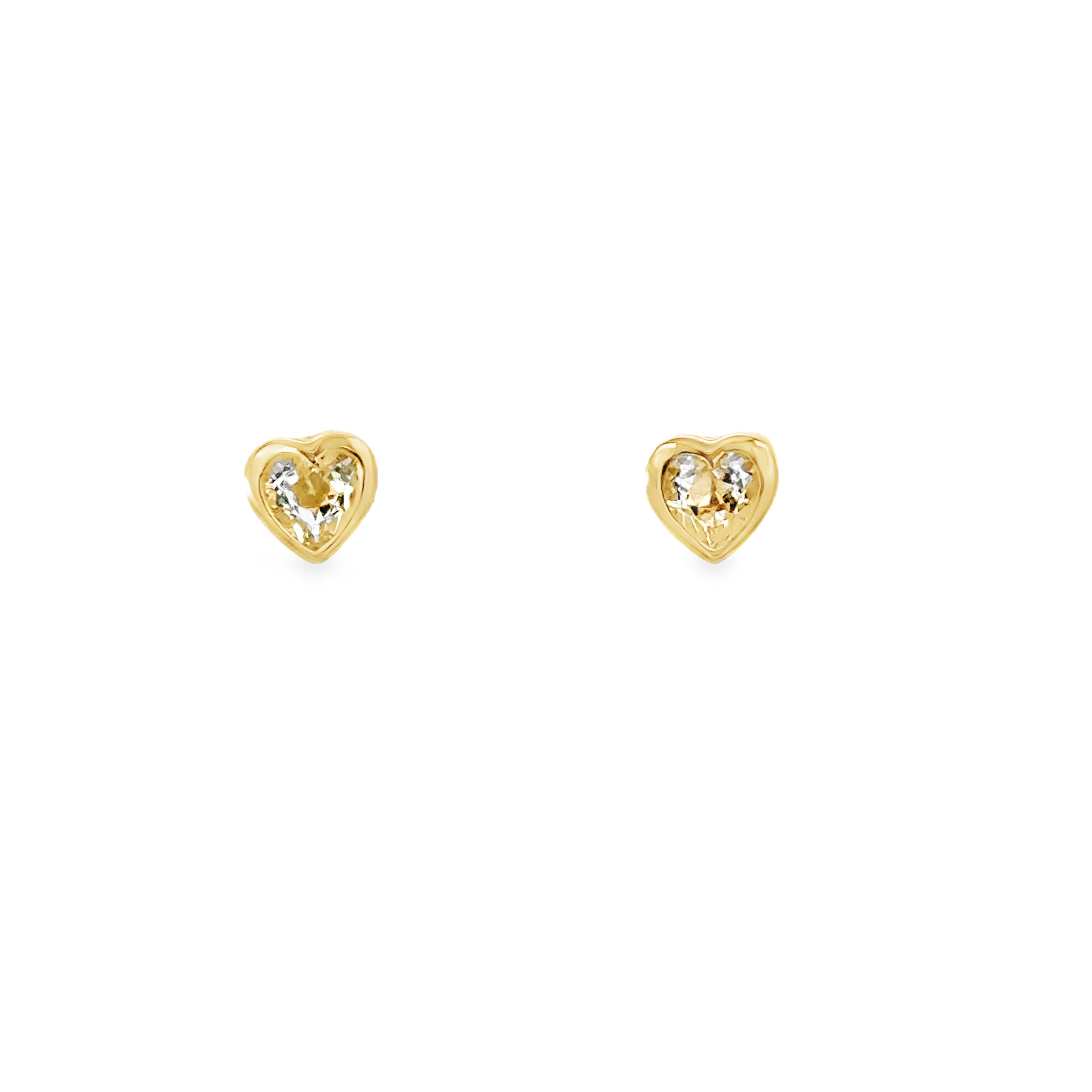 TOPAZ HEART BEZEL EARRINGS SET IN 14K YELLOW GOLD