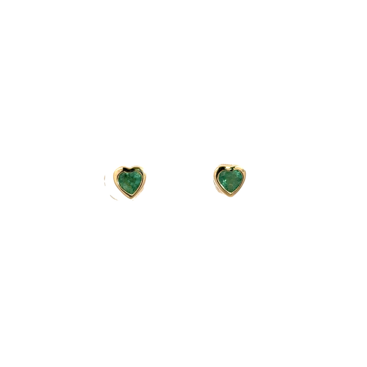 EMERALD HEART BEZEL EARRINGS SET IN 14K YELLOW GOLD