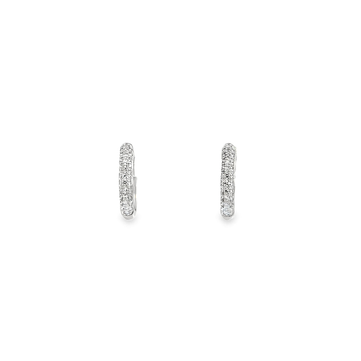 DIAMOND HALF PAVÉ HUGGIES SET IN 14K WHITE GOLD