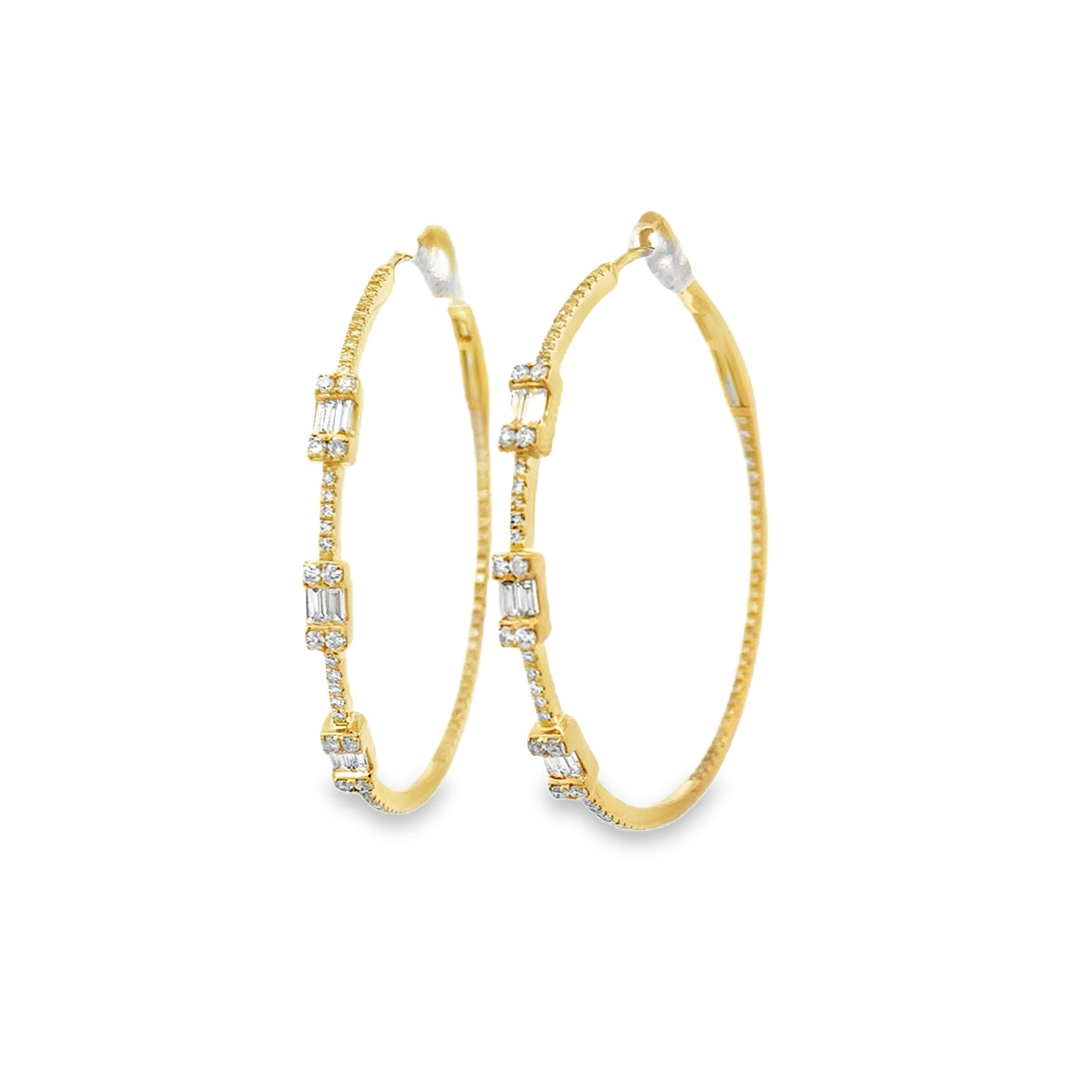 DIAMOND BAGUETTE HOOPS SET IN 14K YELLOW GOLD