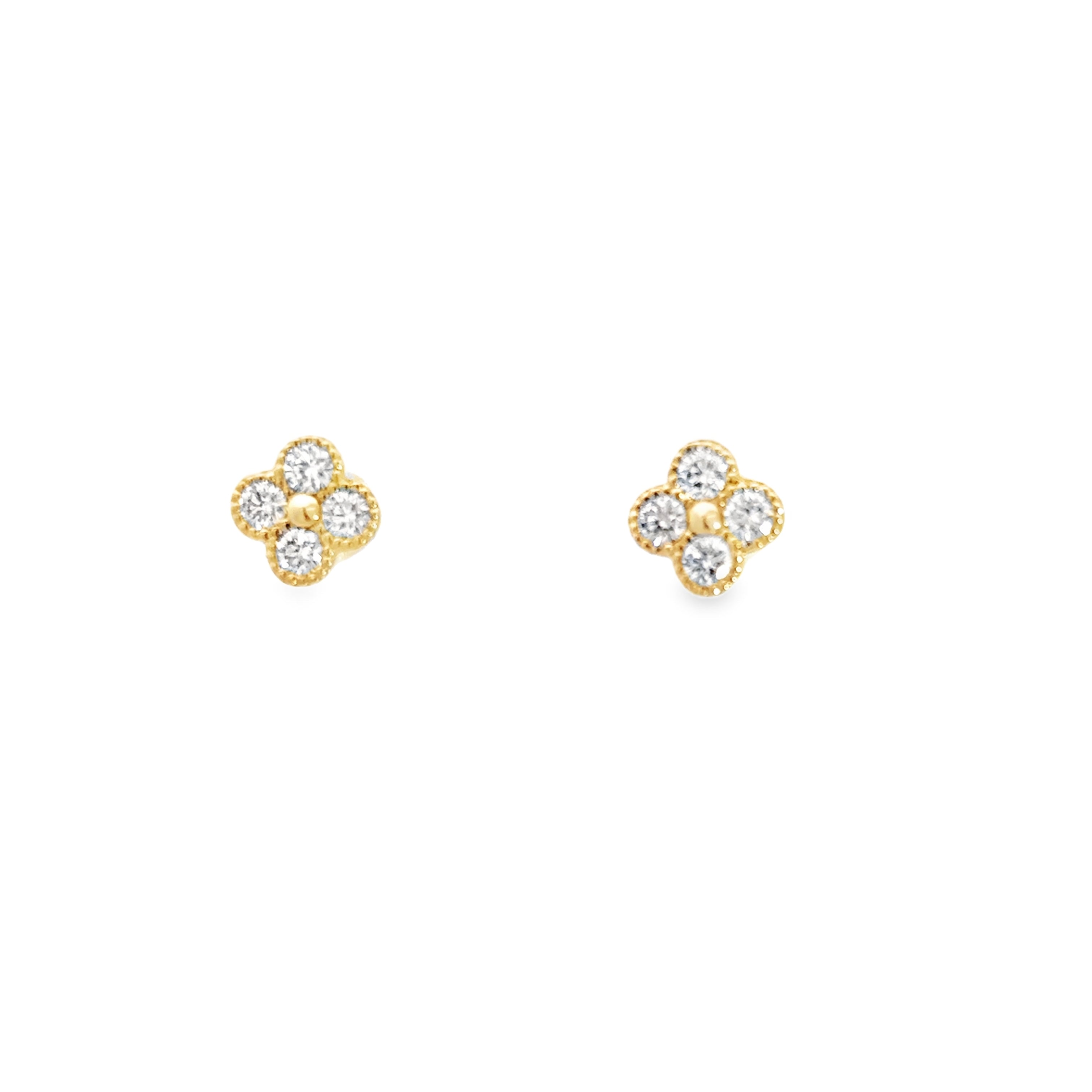 DIAMOND MINI FLOWER EARRINGS SET IN 14K YELLOW GOLD