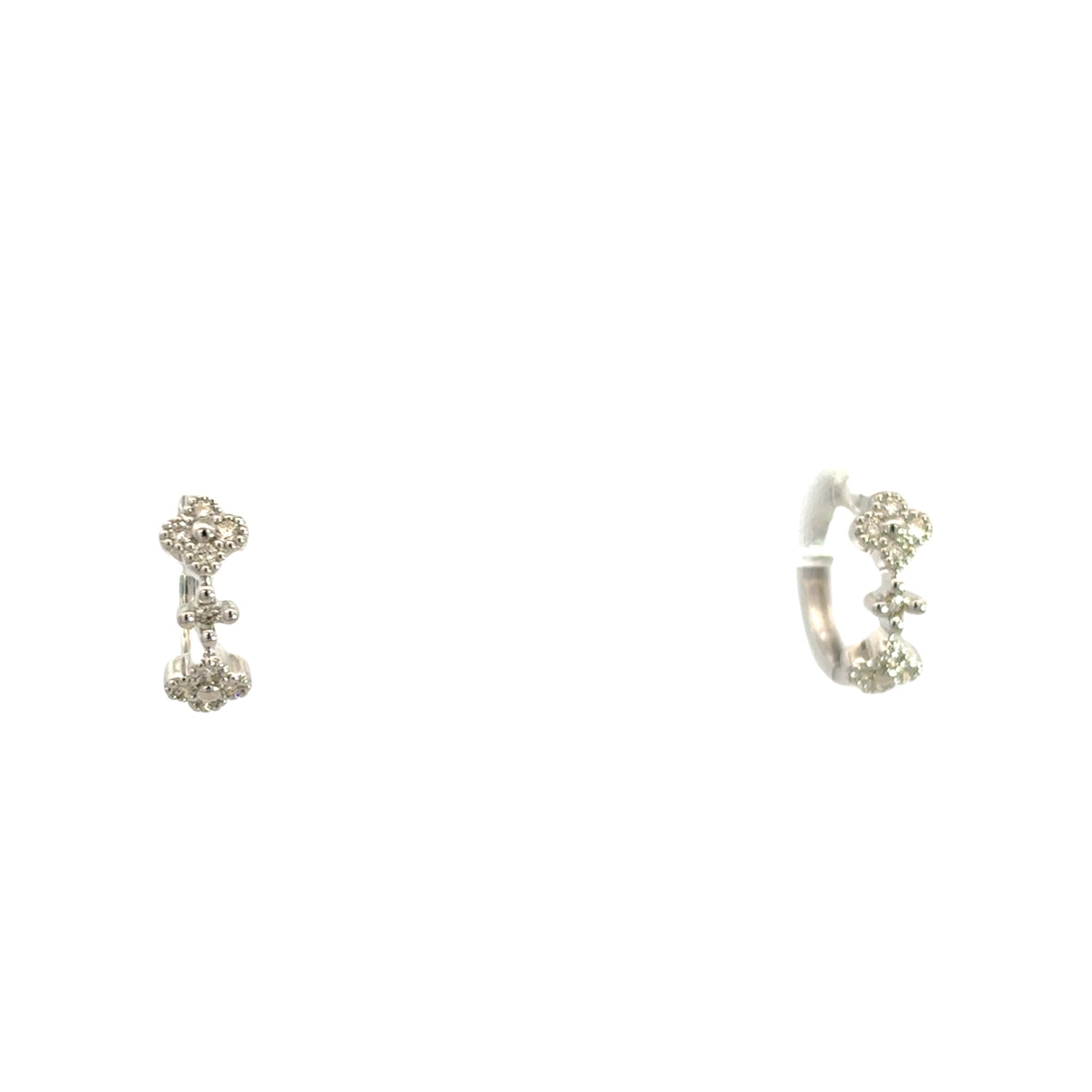 DIAMOND SEMI INFINITY FLOWER HUGGIES SET IN 14K WHITE GOLD