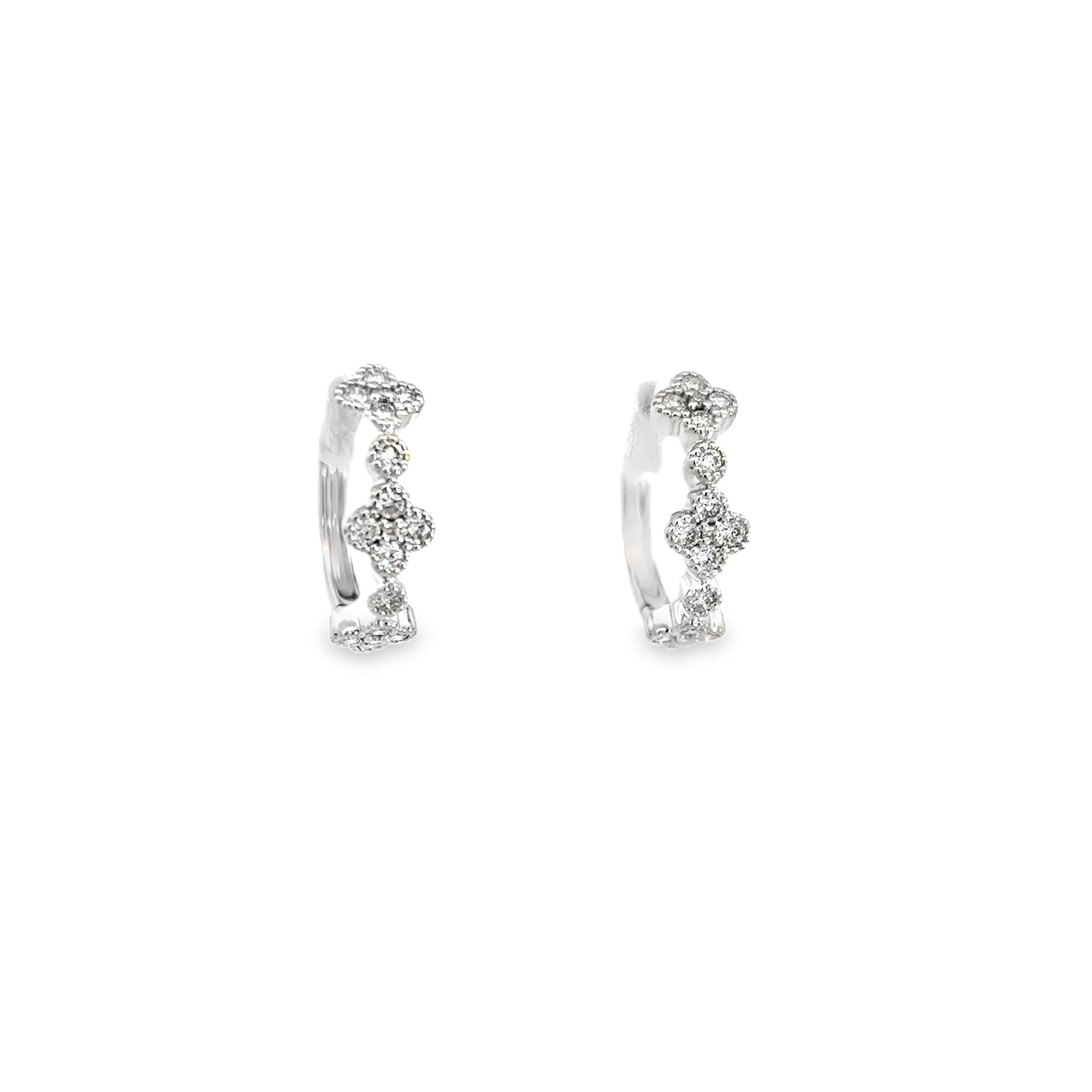 DIAMOND SEMI INFINITY FLOWER HUGGIES SET IN 14K WHITE GOLD