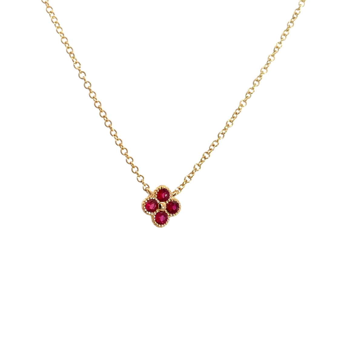 RUBY MINI CLOVER NECKLACE SE IN 14K YELLOW GOLD