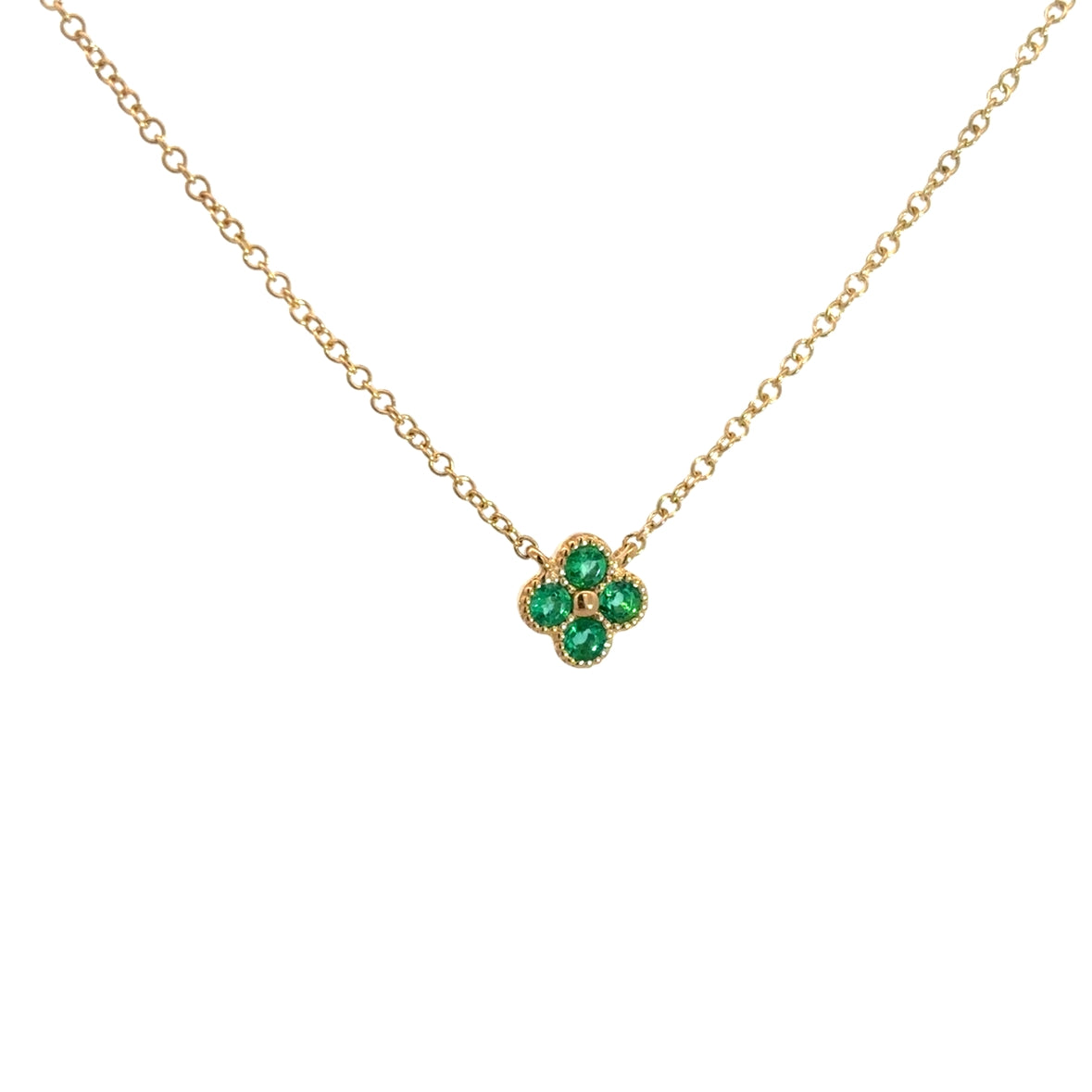 EMERALD MINI CLOVER NECKLACE SET IN 14K YELLOW GOLD