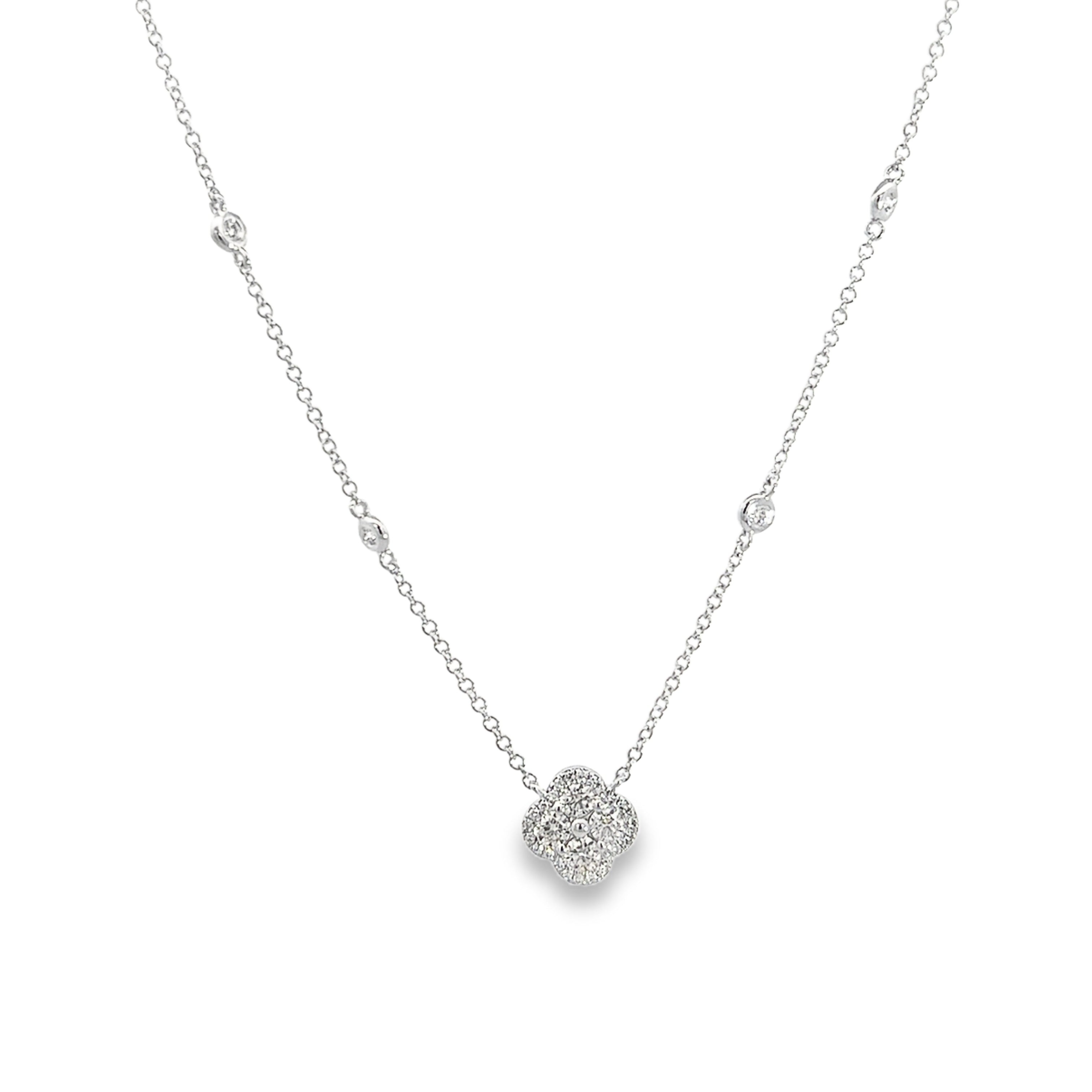 DIAMOND CLOVER NECKLACE SET IN 14K WHITE GOLD