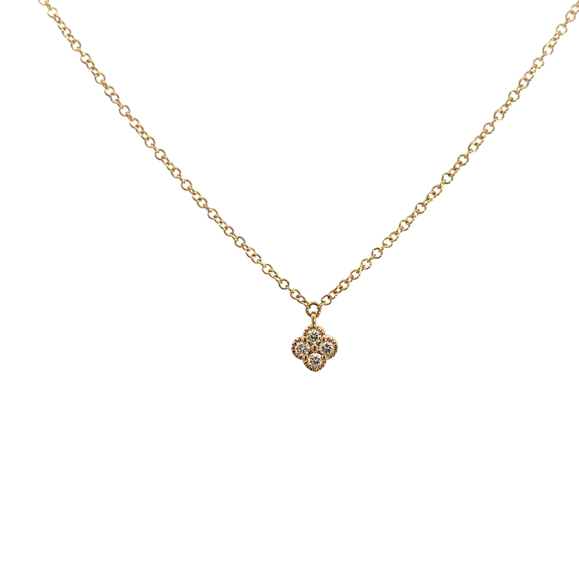 DIAMOND MINI CLOVER NECKLACE SET IN 14K YELLOW GOLD