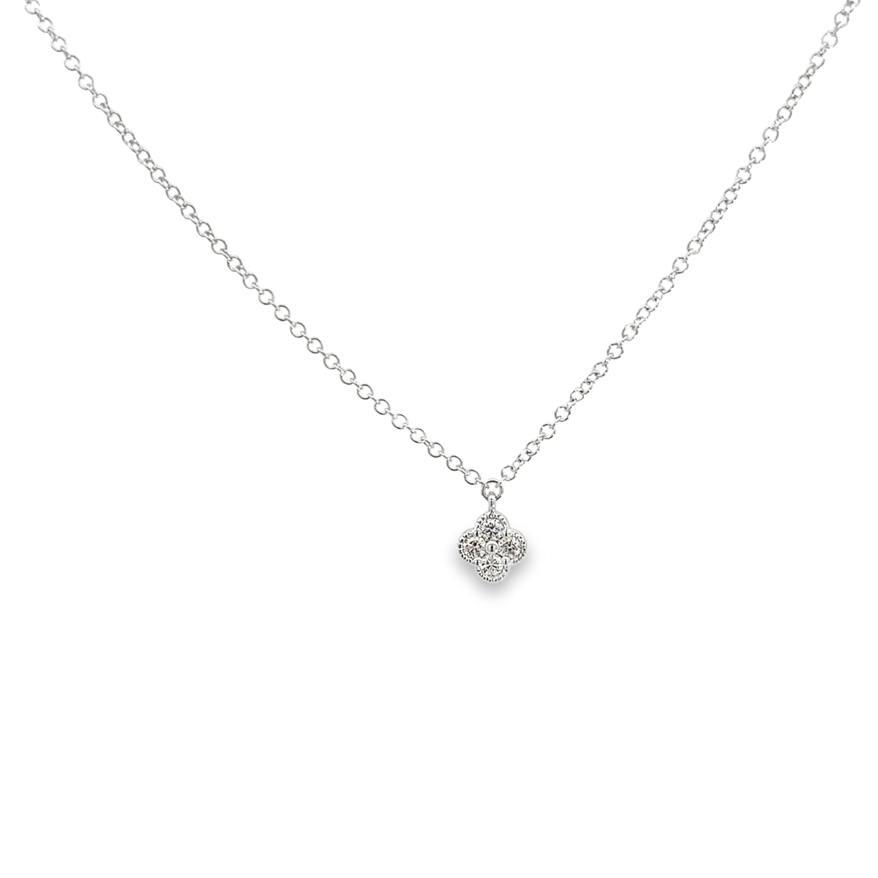 DIAMOND MINI CLOVER NECKLACE SET IN 14K WHITE GOLD