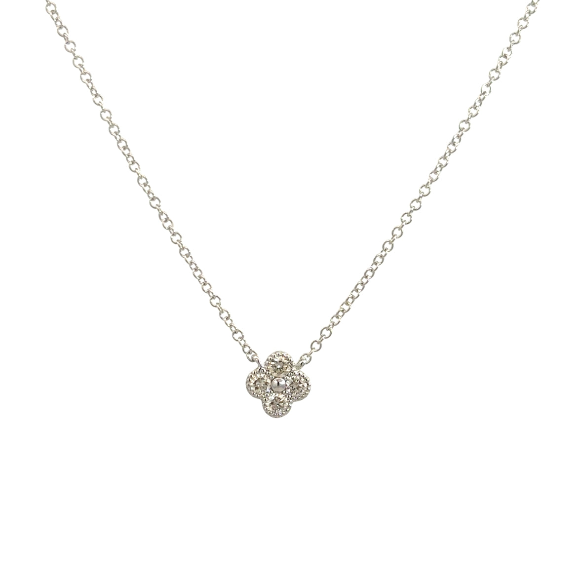 DIAMOND CLOVER NECKLACE SET IN 14K WHITE GOLD