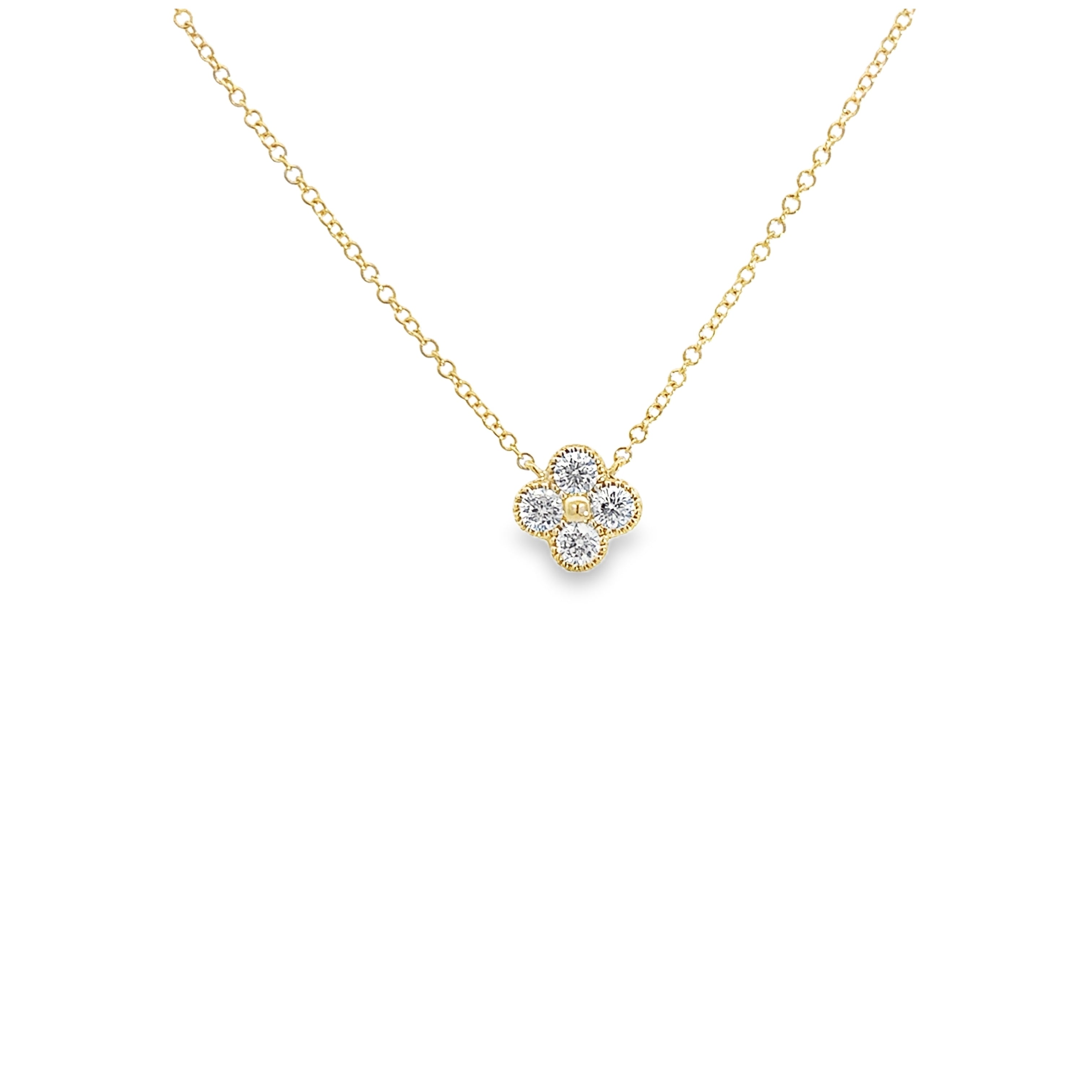 DIAMOND CLOVER NECKLACE SET IN 14K YELLOW GOLD